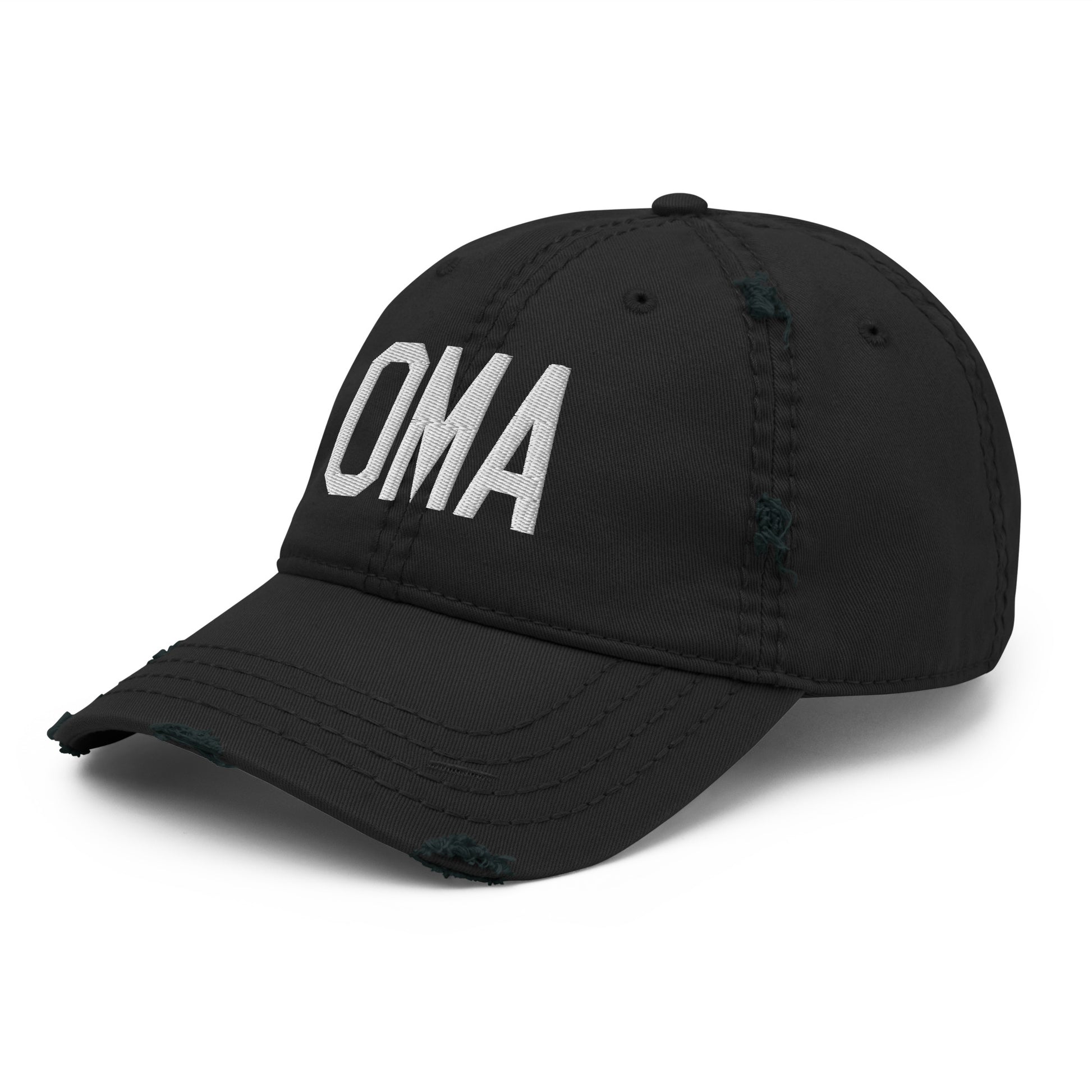 Airport Code Distressed Hat - White • OMA Omaha • YHM Designs - Image 11