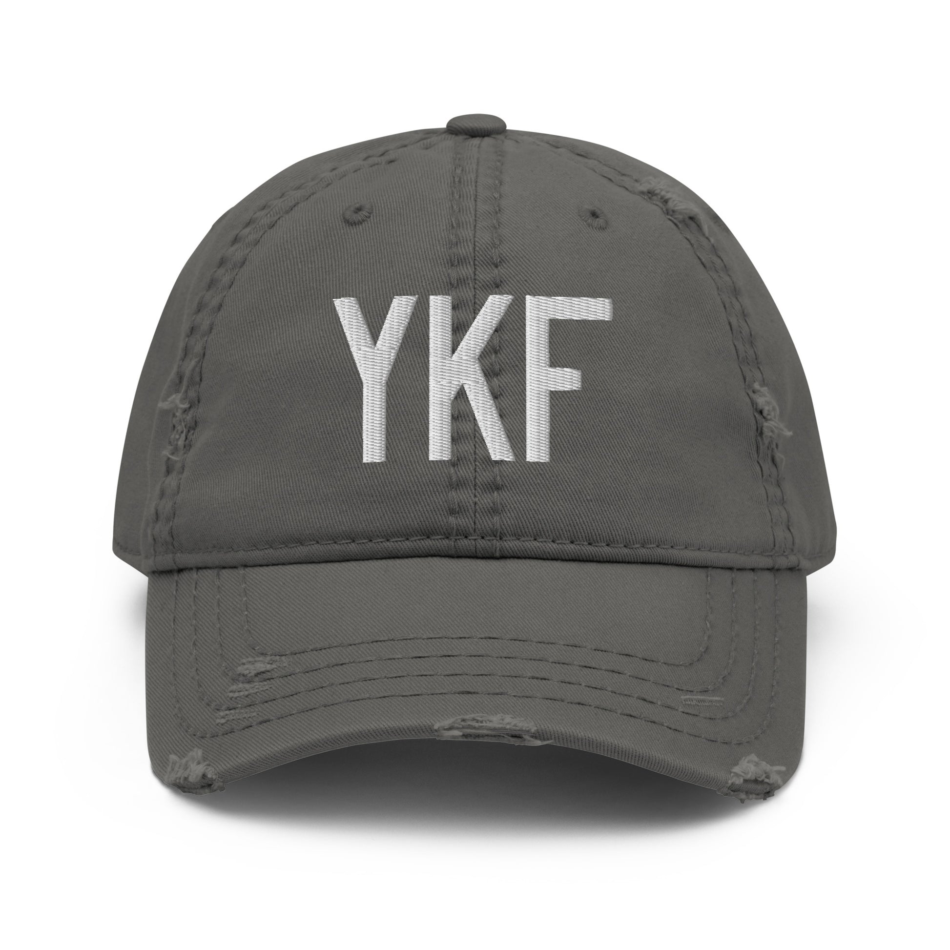 Airport Code Distressed Hat - White • YKF Waterloo • YHM Designs - Image 15