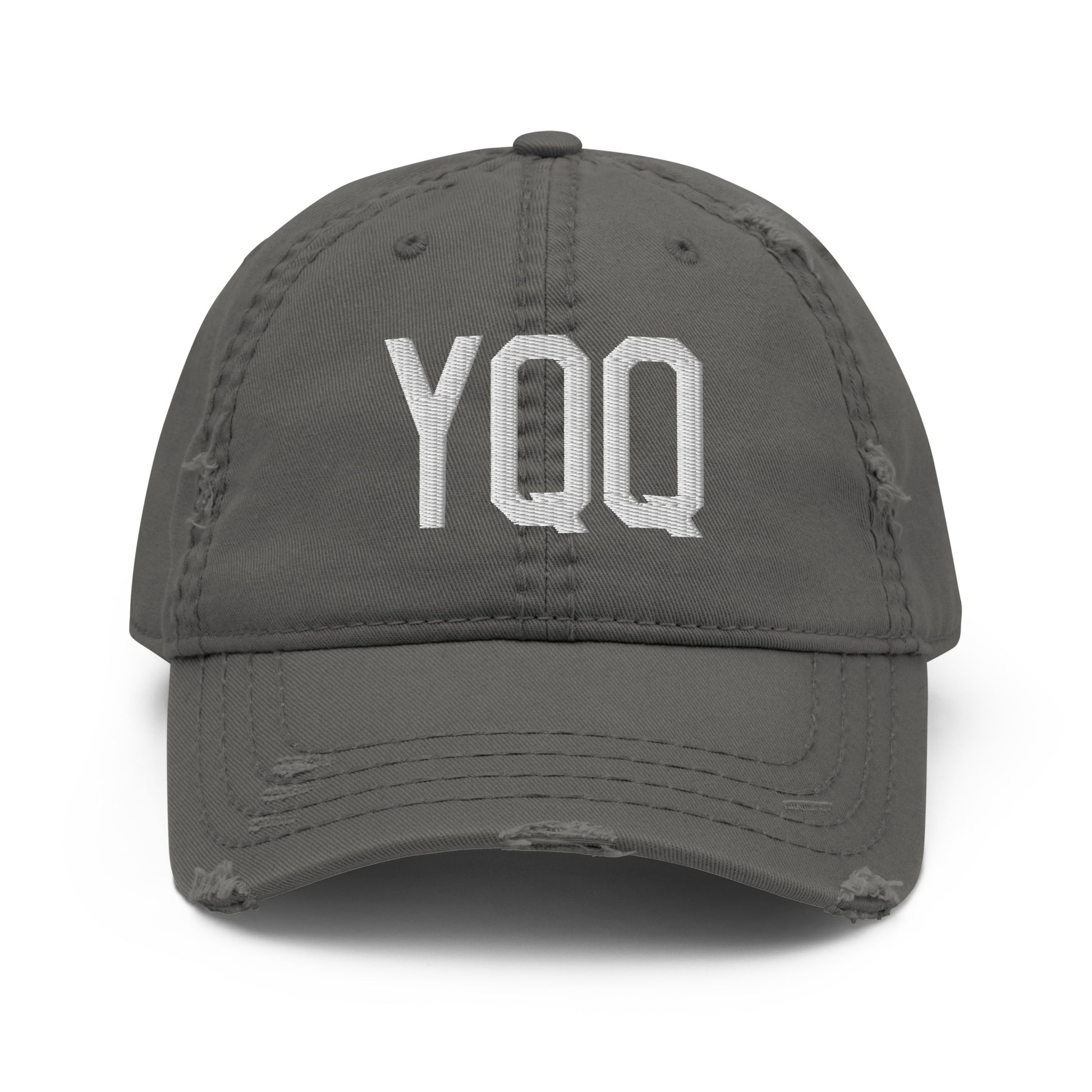 Airport Code Distressed Hat - White • YQQ Comox • YHM Designs - Image 15