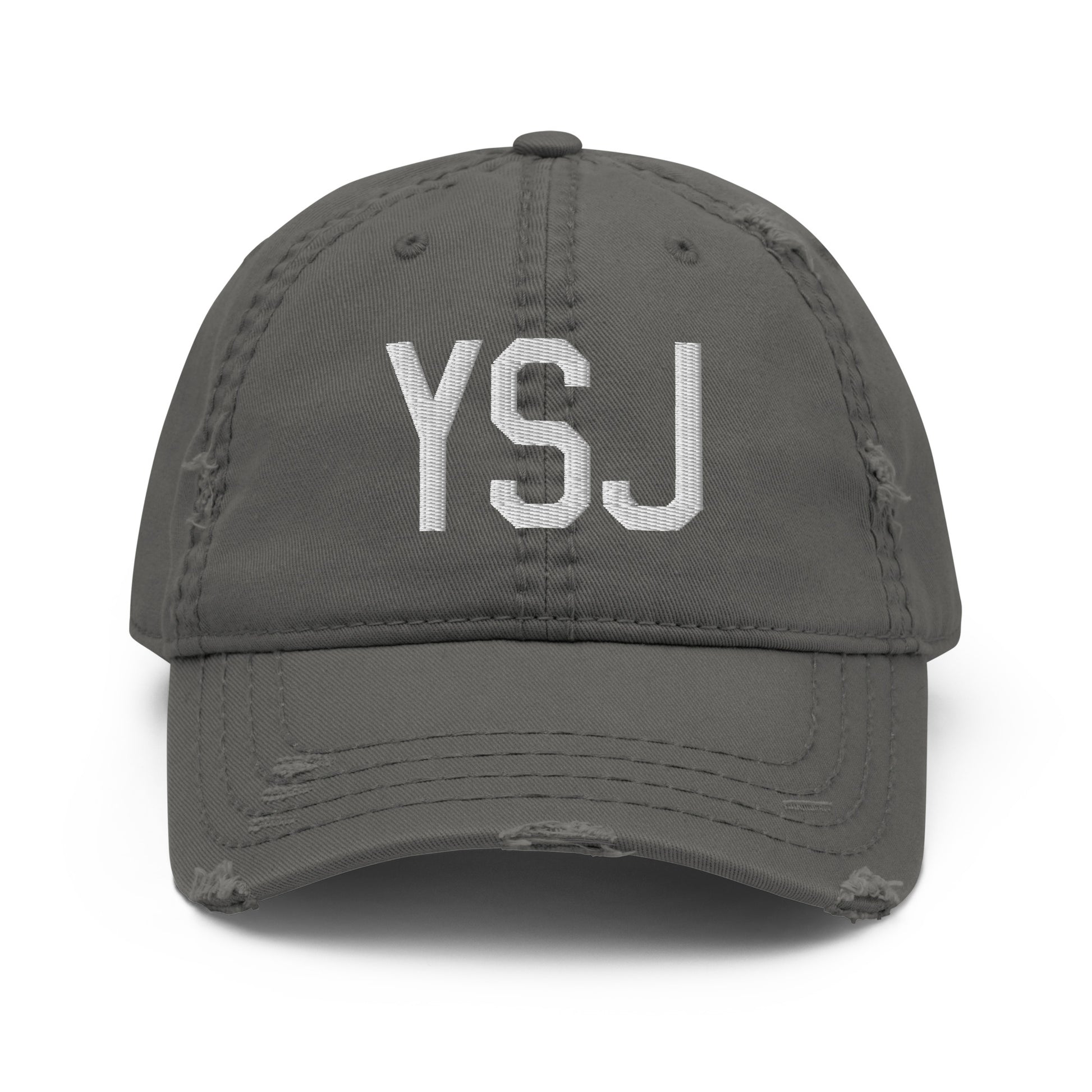 Airport Code Distressed Hat - White • YSJ Saint John • YHM Designs - Image 15