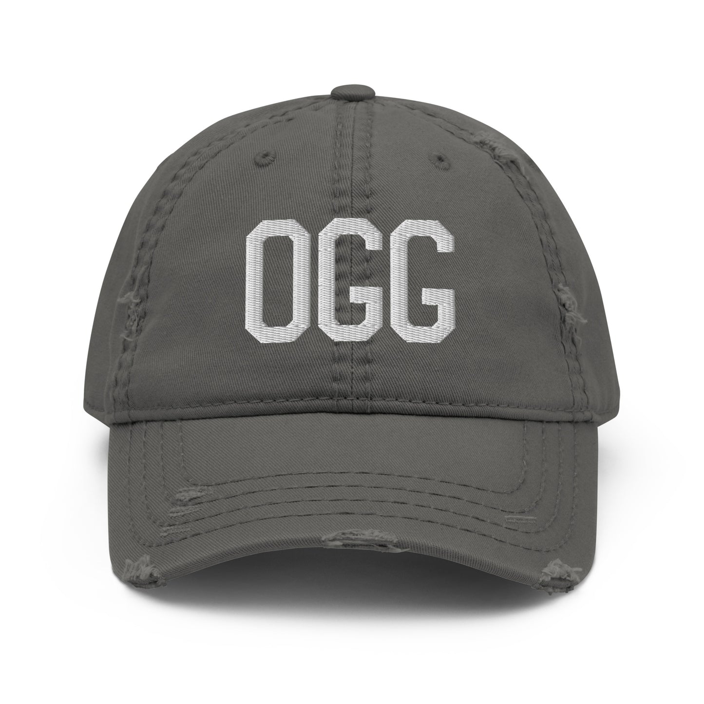 Airport Code Distressed Hat - White • OGG Maui • YHM Designs - Image 15