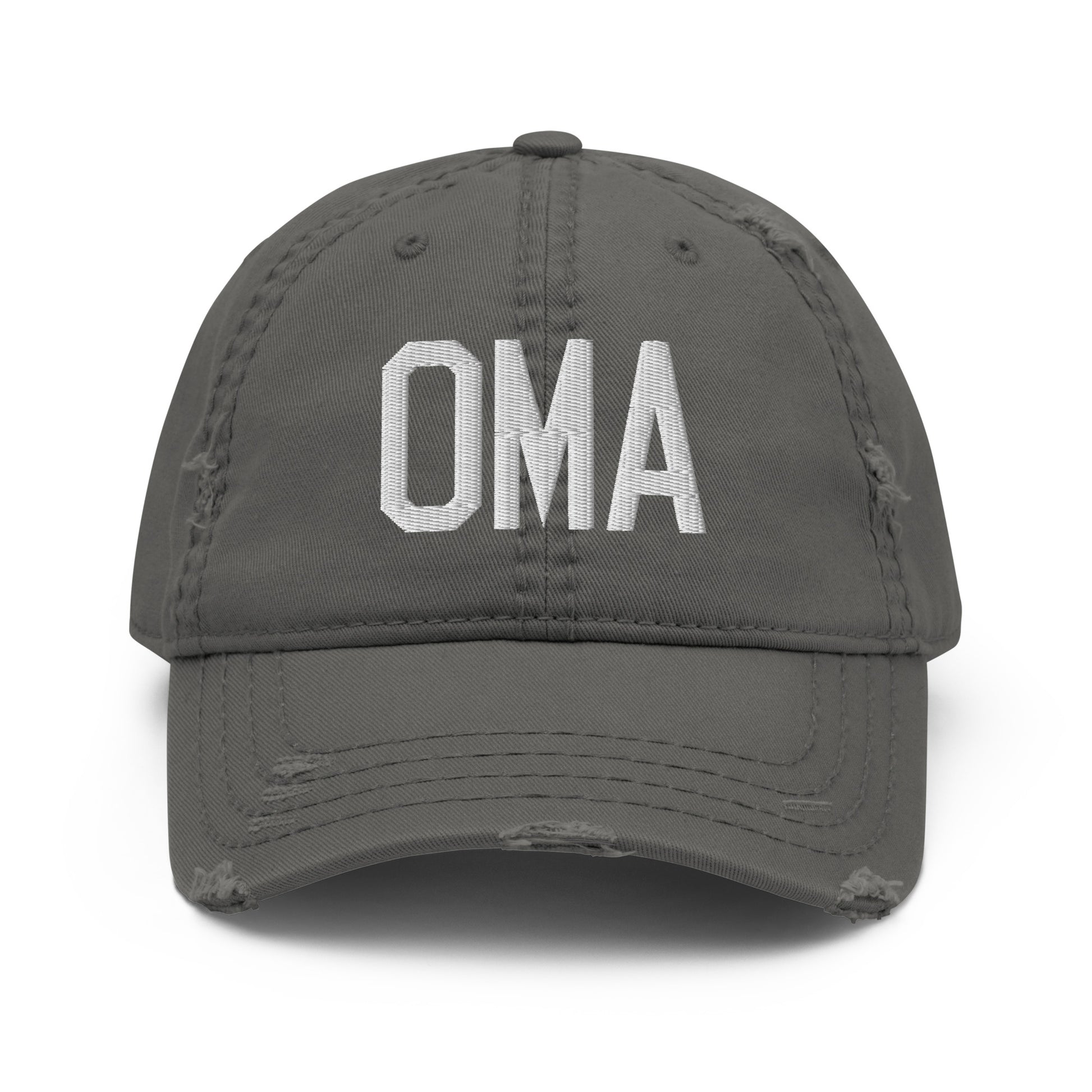 Airport Code Distressed Hat - White • OMA Omaha • YHM Designs - Image 15