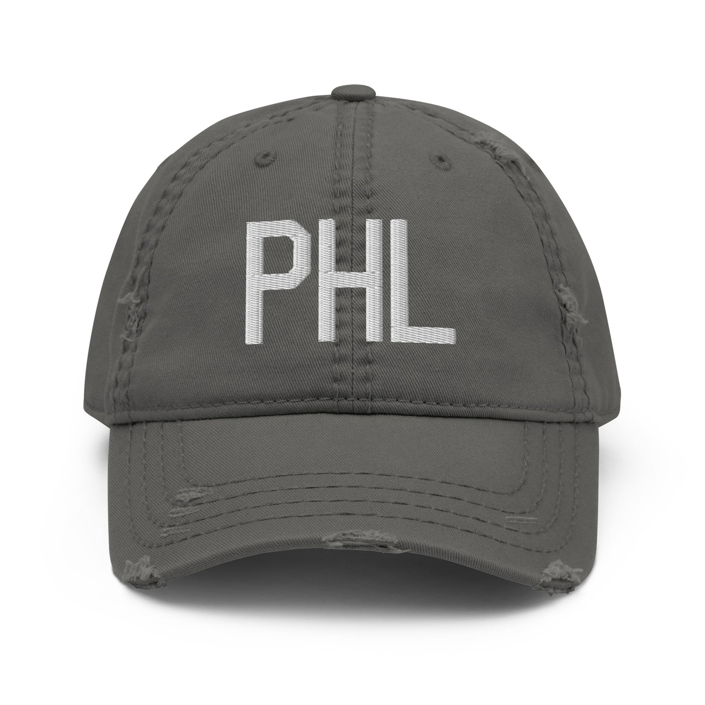 Airport Code Distressed Hat - White • PHL Philadelphia • YHM Designs - Image 15