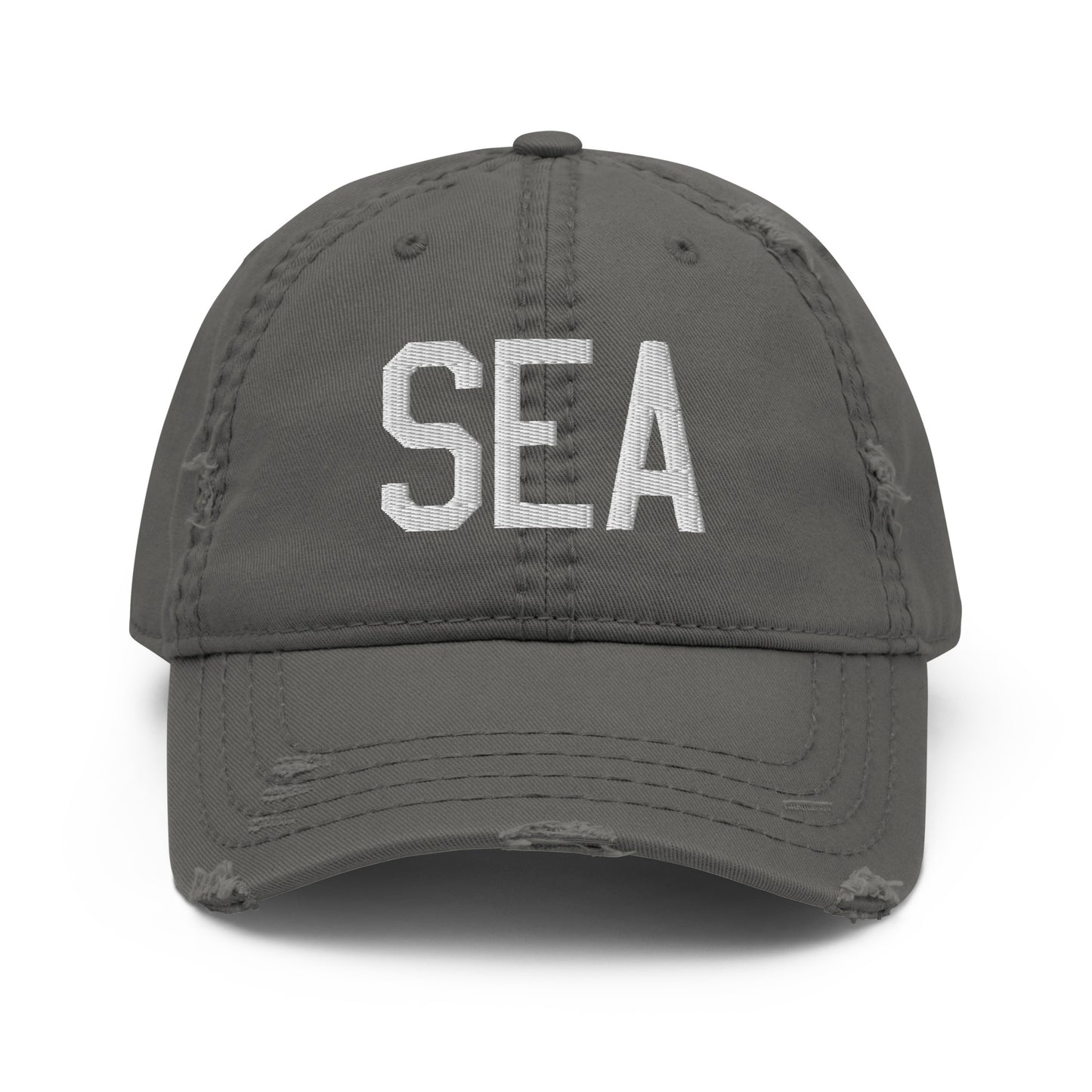Airport Code Distressed Hat - White • SEA Seattle • YHM Designs - Image 15
