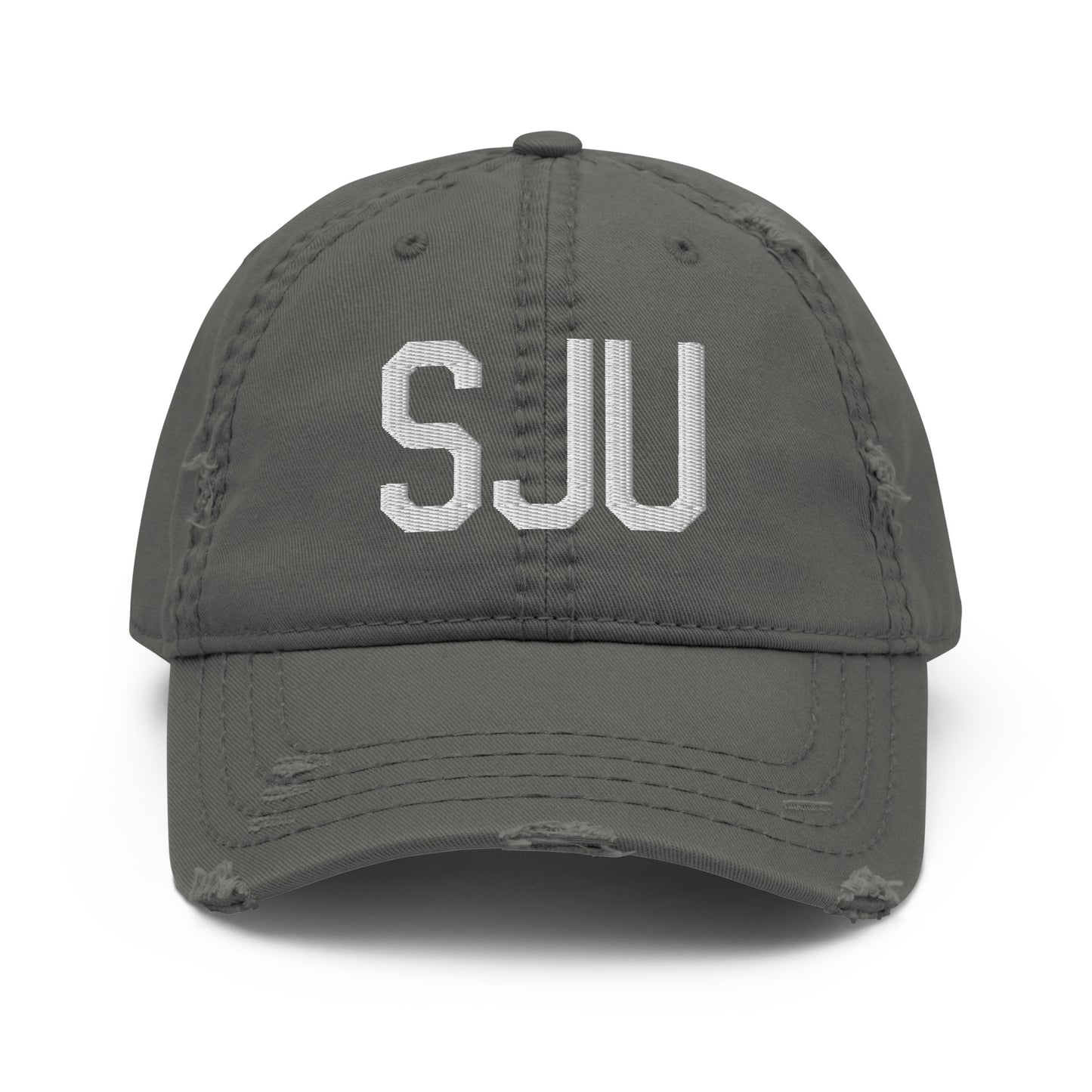 Airport Code Distressed Hat - White • SJU San Juan • YHM Designs - Image 15