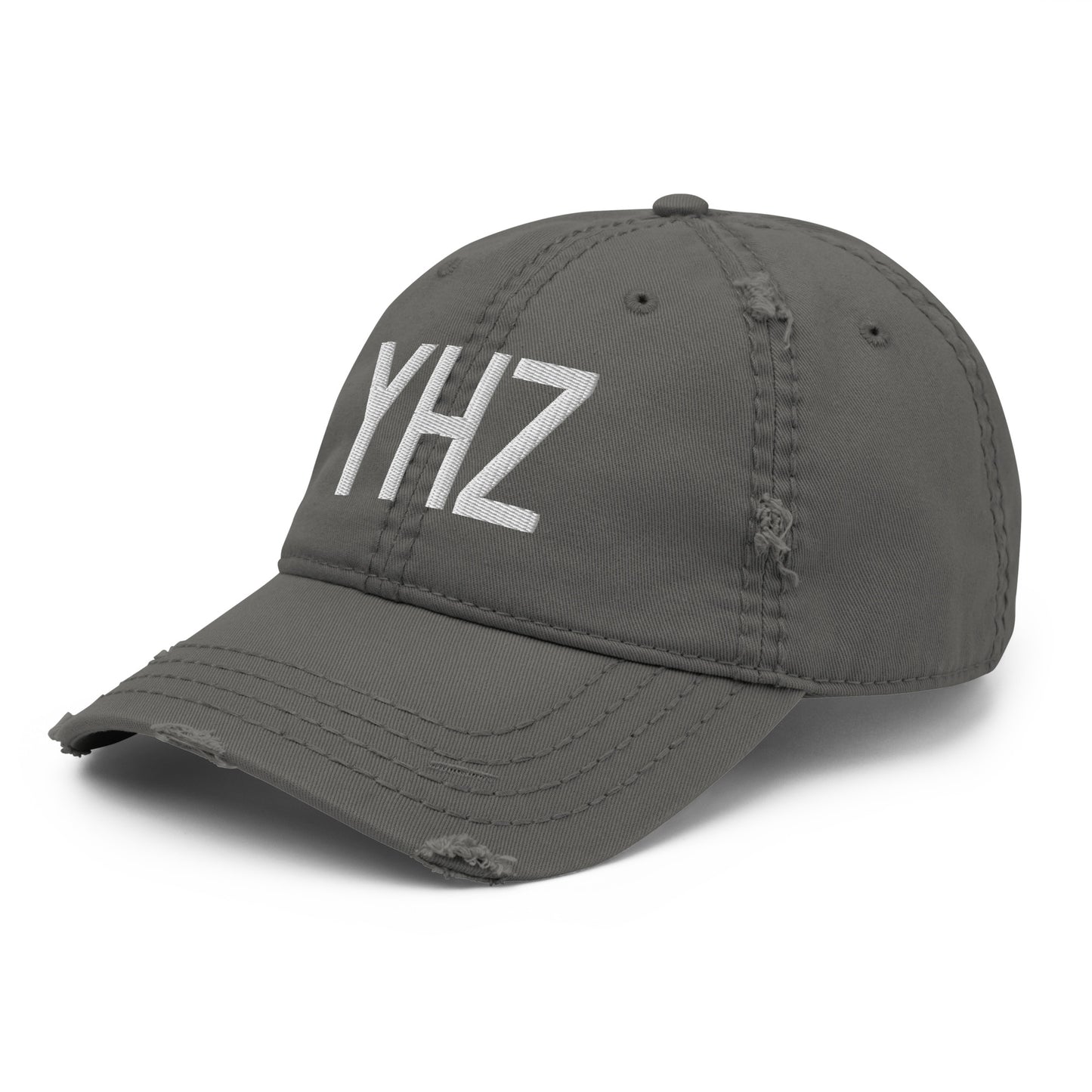 Airport Code Distressed Hat - White • YHZ Halifax • YHM Designs - Image 16