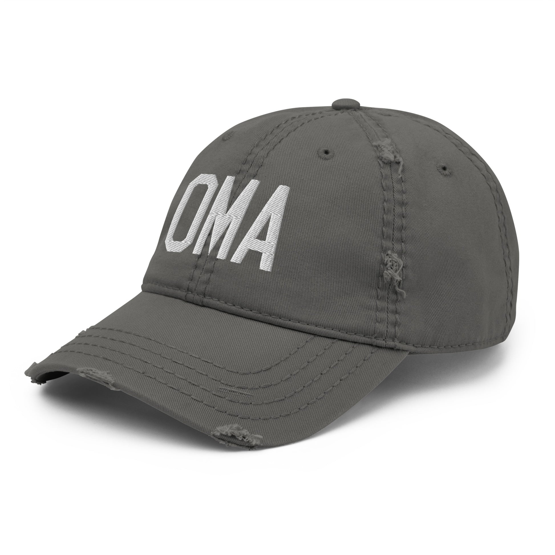 Airport Code Distressed Hat - White • OMA Omaha • YHM Designs - Image 16
