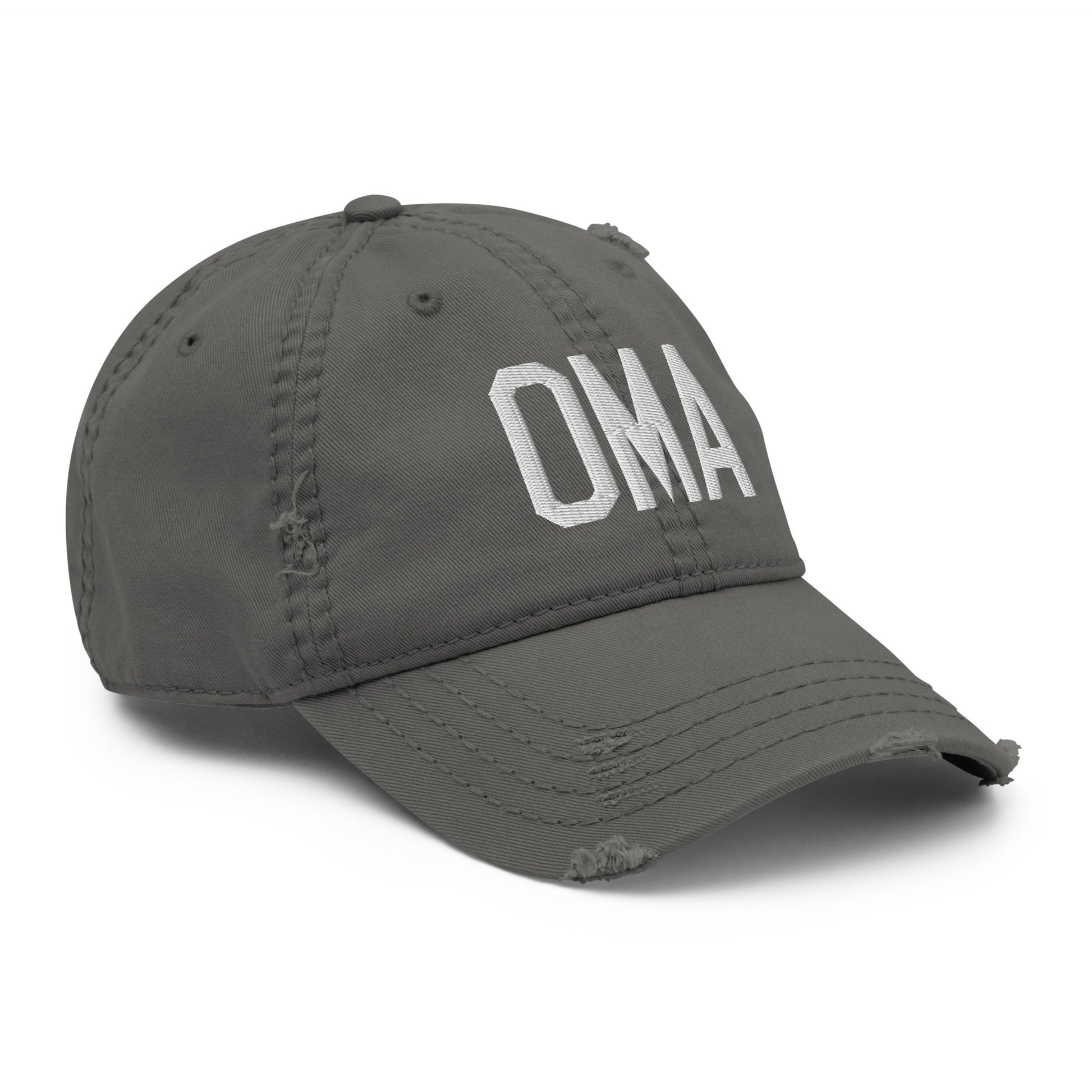 Airport Code Distressed Hat - White • OMA Omaha • YHM Designs - Image 17