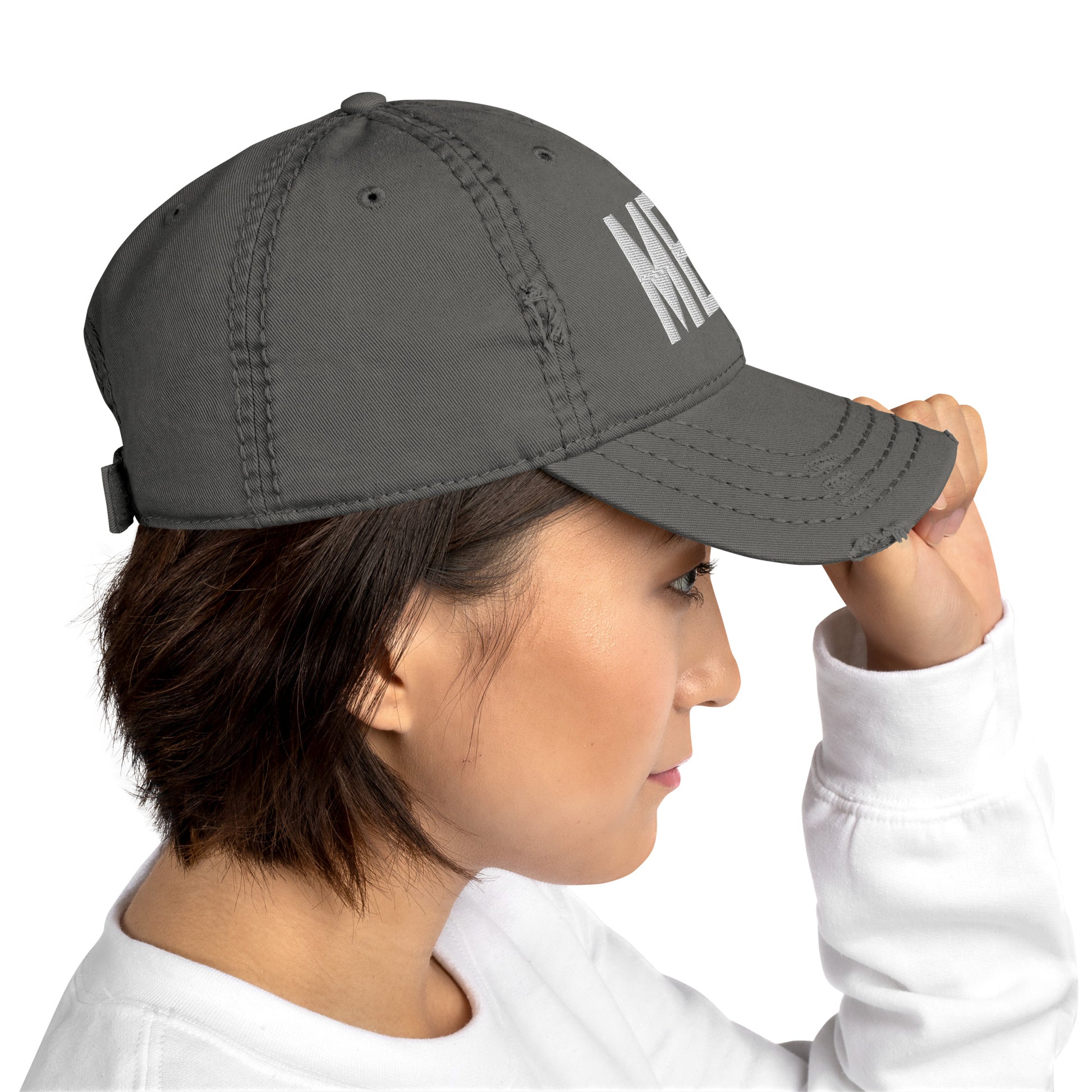 Airport Code Distressed Hat - White • MEM Memphis • YHM Designs - Image 07