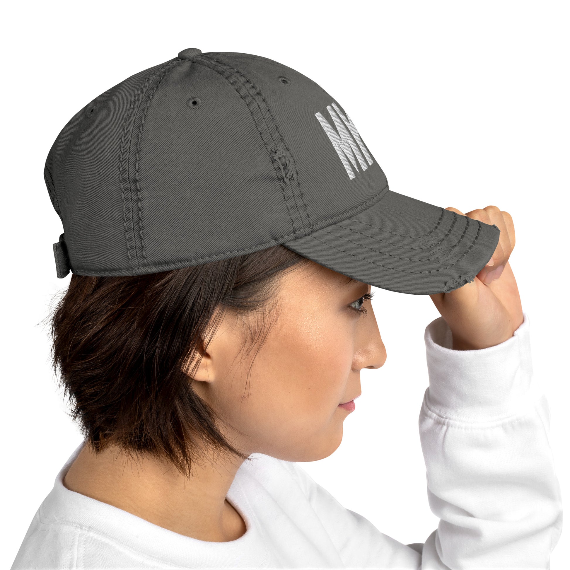 Airport Code Distressed Hat - White • MKE Milwaukee • YHM Designs - Image 07