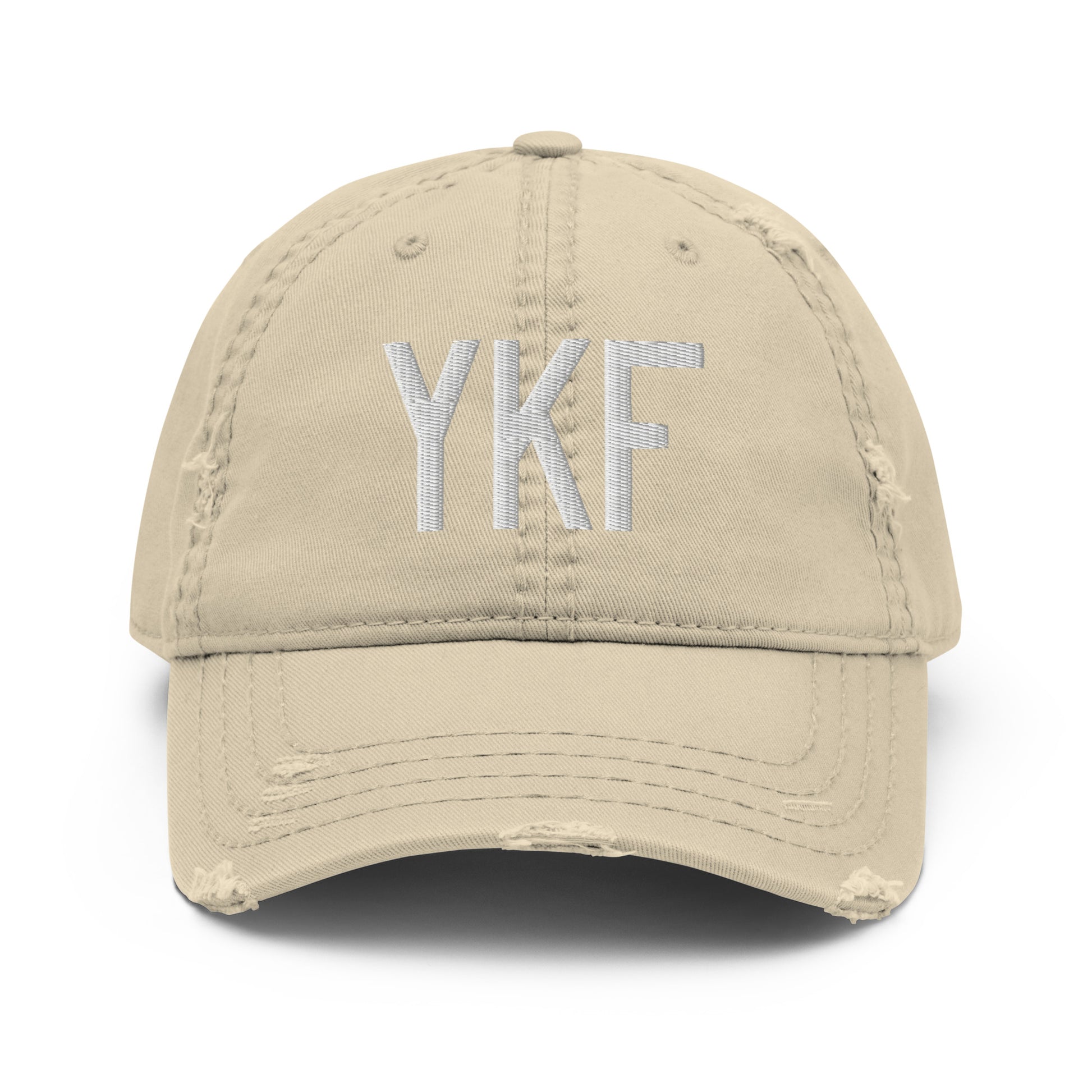 Airport Code Distressed Hat - White • YKF Waterloo • YHM Designs - Image 18