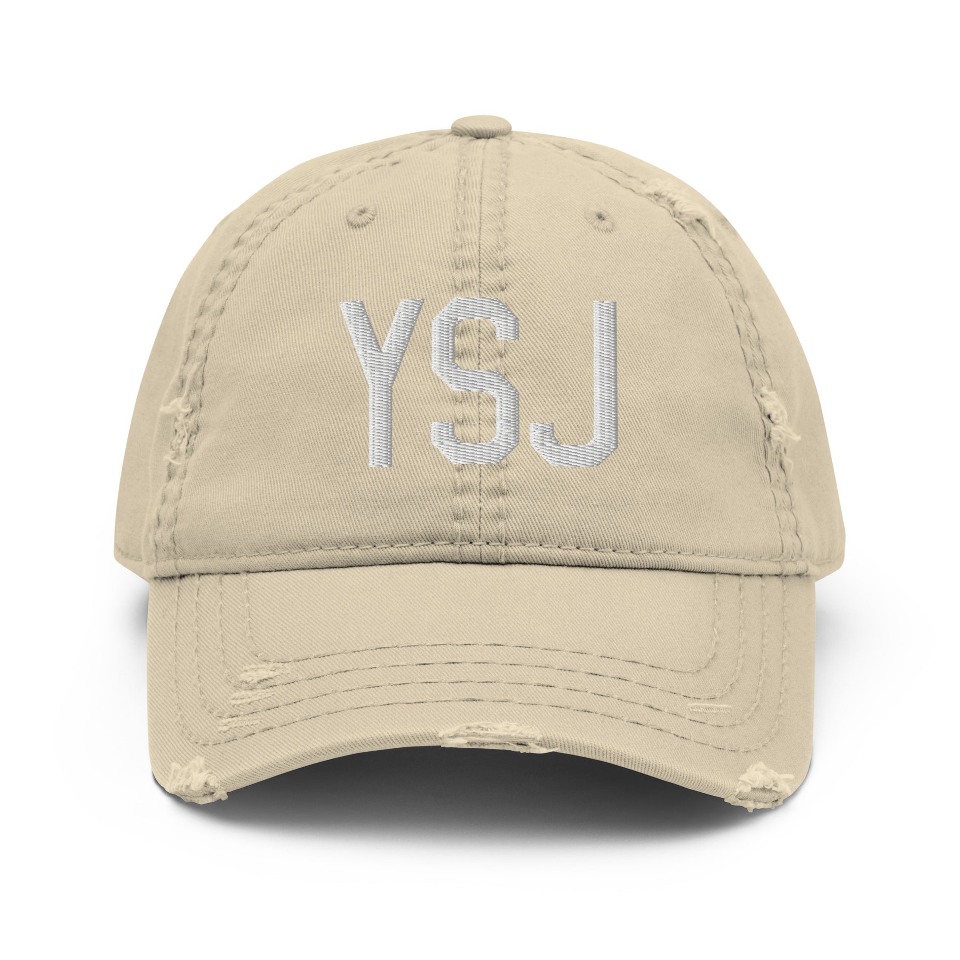 Airport Code Distressed Hat - White • YSJ Saint John • YHM Designs - Image 18