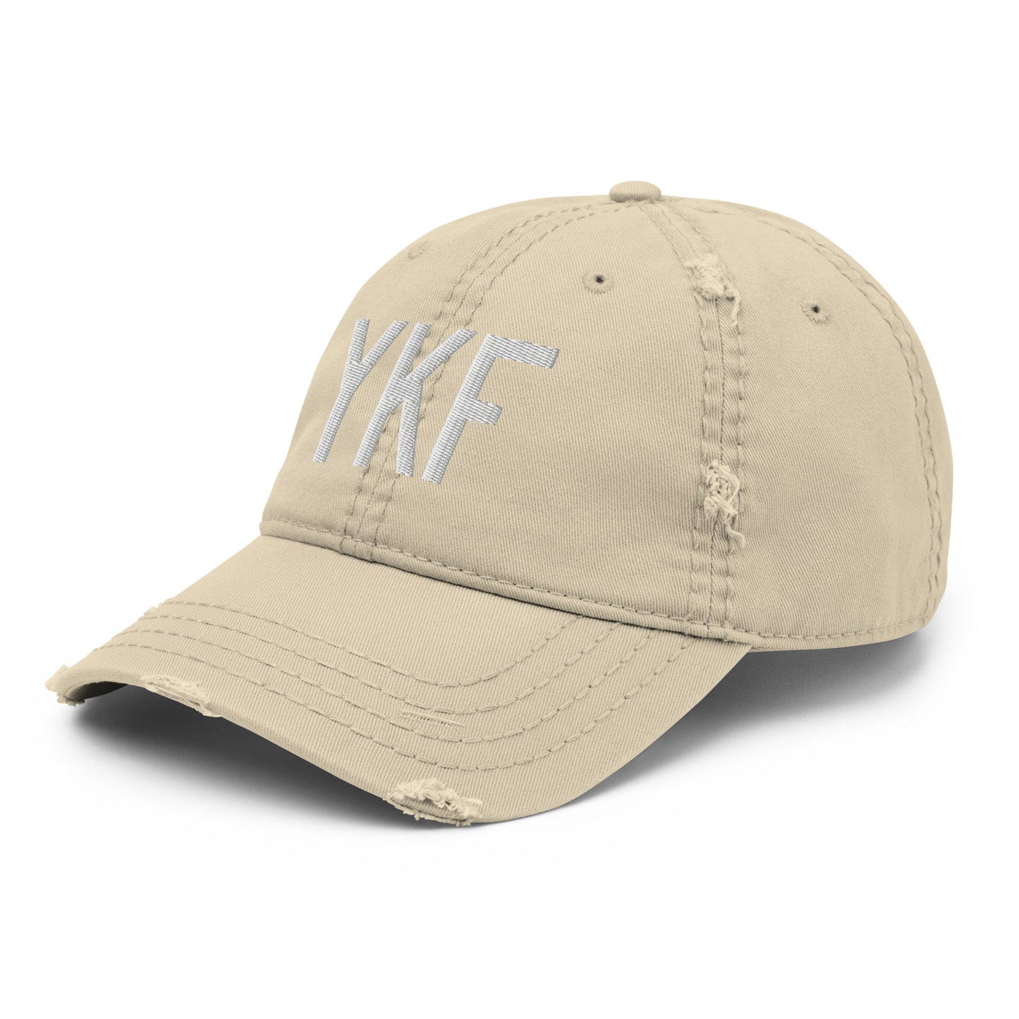 Airport Code Distressed Hat - White • YKF Waterloo • YHM Designs - Image 19