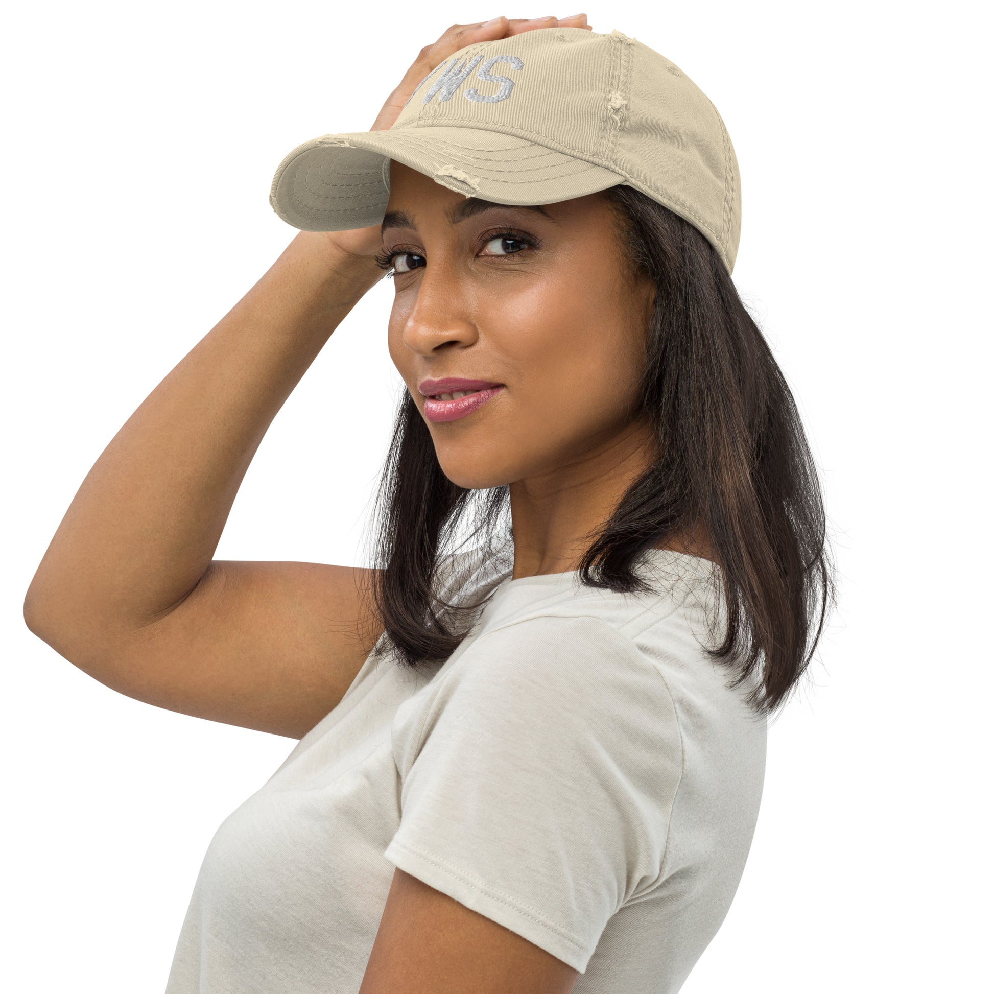 Airport Code Distressed Hat - White • YWS Whistler • YHM Designs - Image 09
