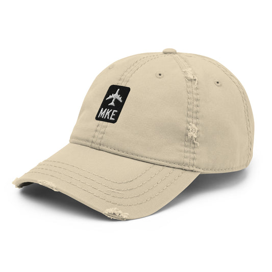 Jetliner Distressed Dad Hat • Khaki • MKE Milwaukee • YHM Designs - Image 01