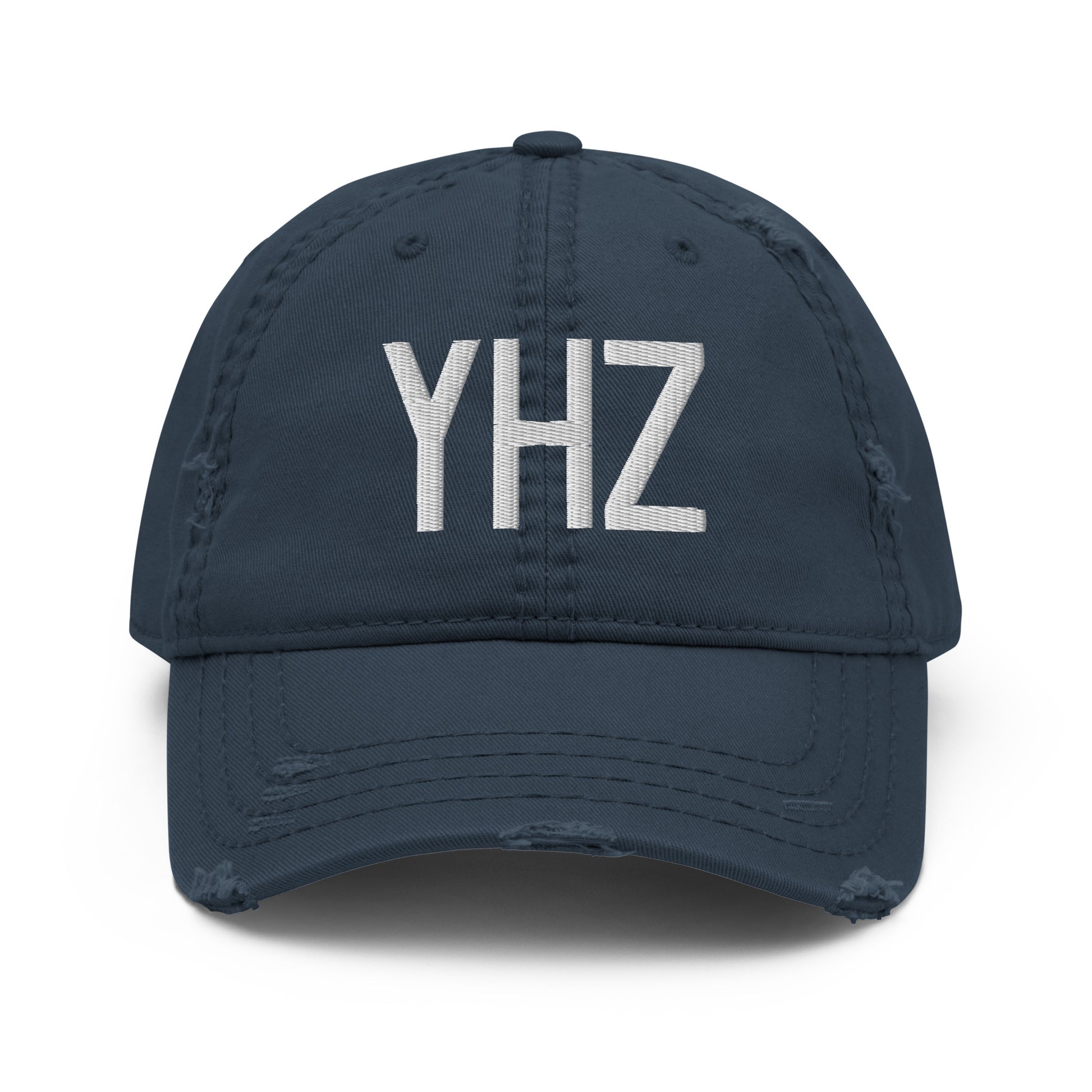 Airport Code Distressed Hat - White • YHZ Halifax • YHM Designs - Image 13
