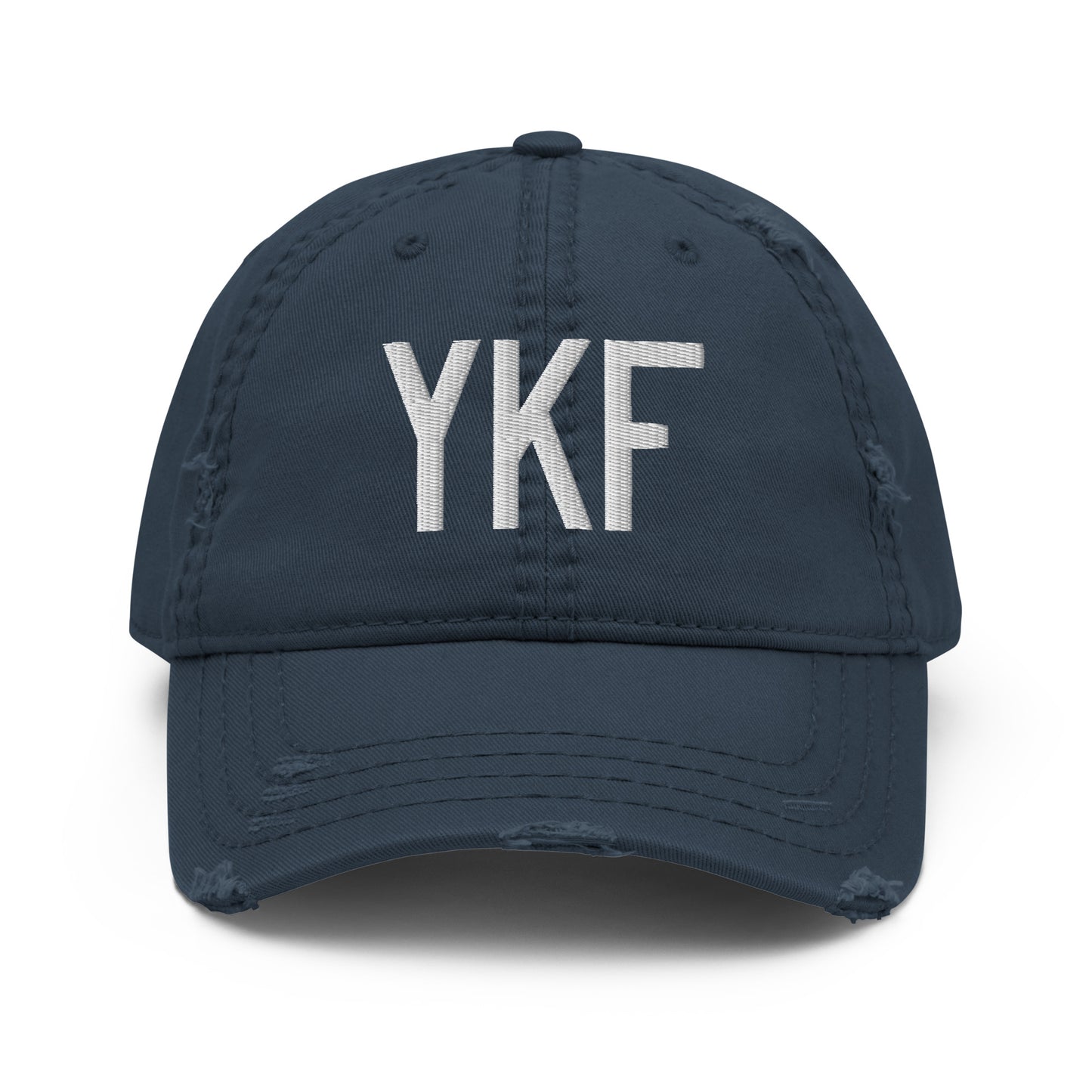 Airport Code Distressed Hat - White • YKF Waterloo • YHM Designs - Image 13