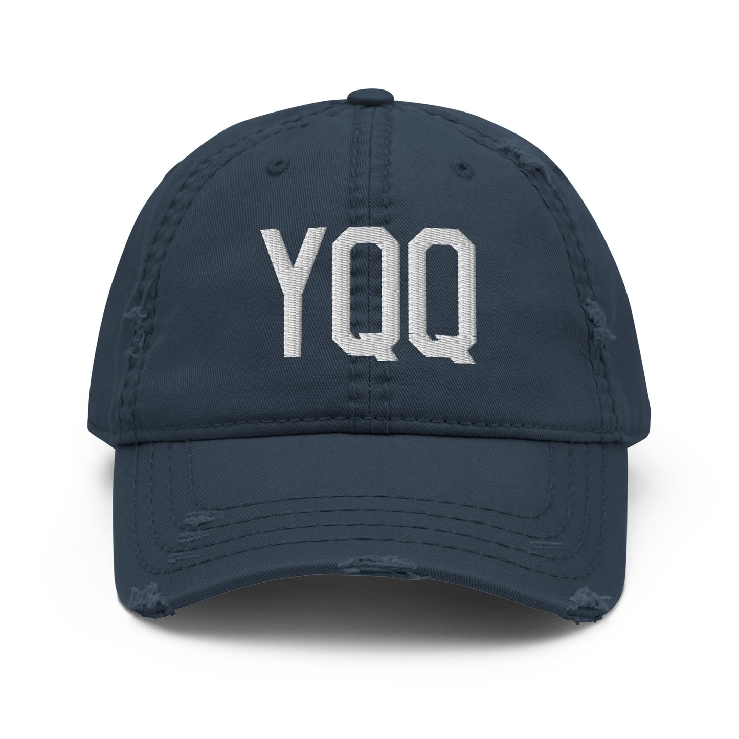 Airport Code Distressed Hat - White • YQQ Comox • YHM Designs - Image 13