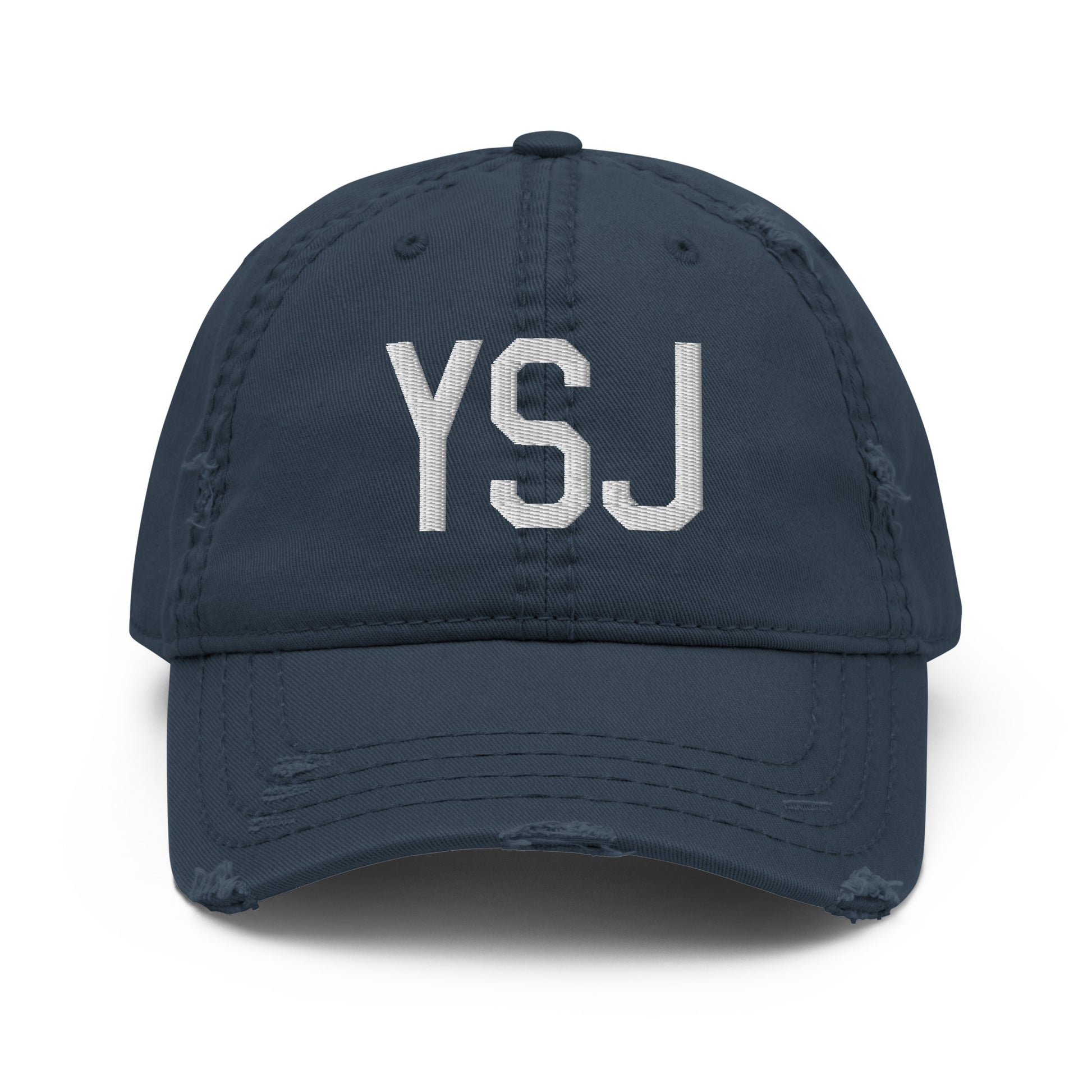 Airport Code Distressed Hat - White • YSJ Saint John • YHM Designs - Image 13
