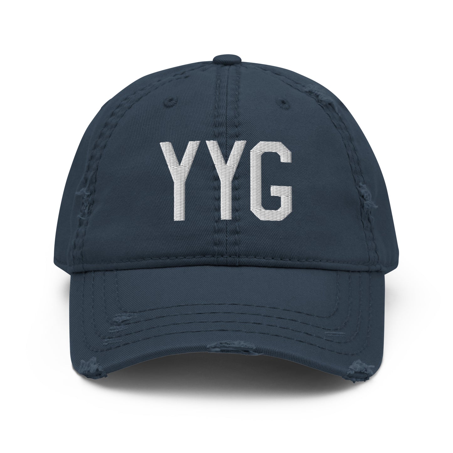 Airport Code Distressed Hat - White • YYG Charlottetown • YHM Designs - Image 13