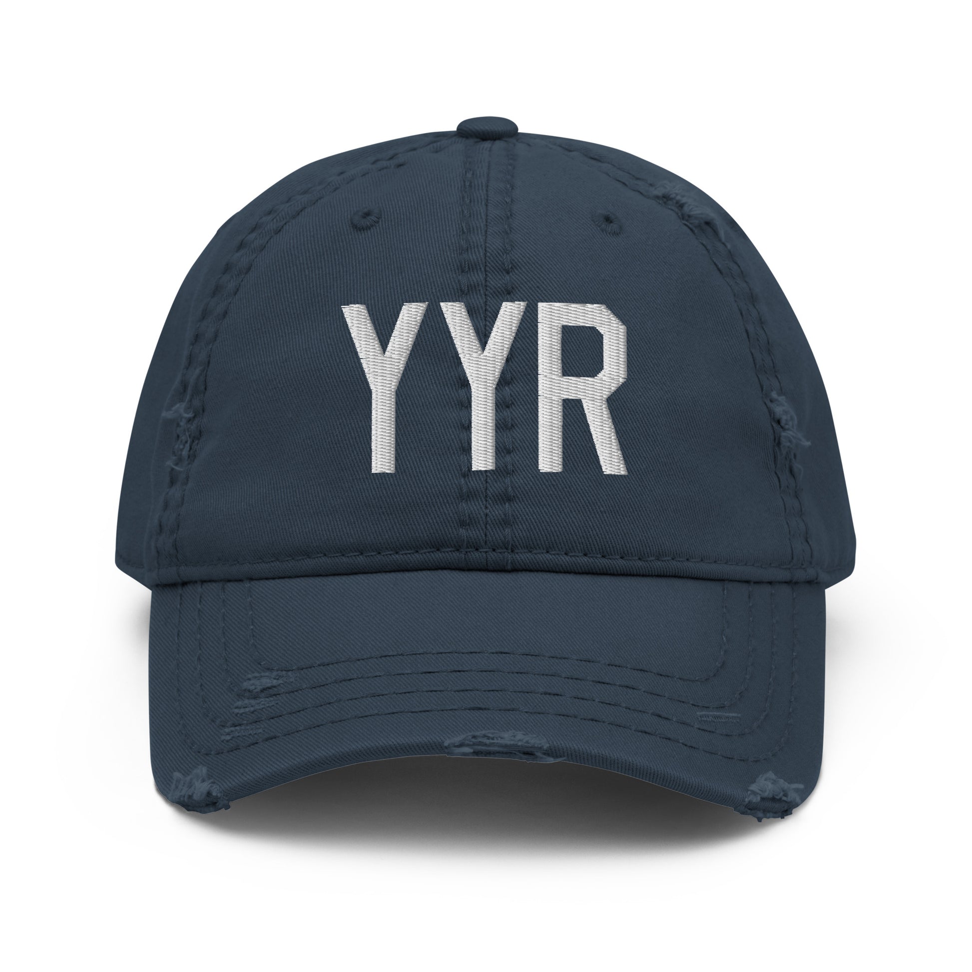Airport Code Distressed Hat - White • YYR Goose Bay • YHM Designs - Image 13