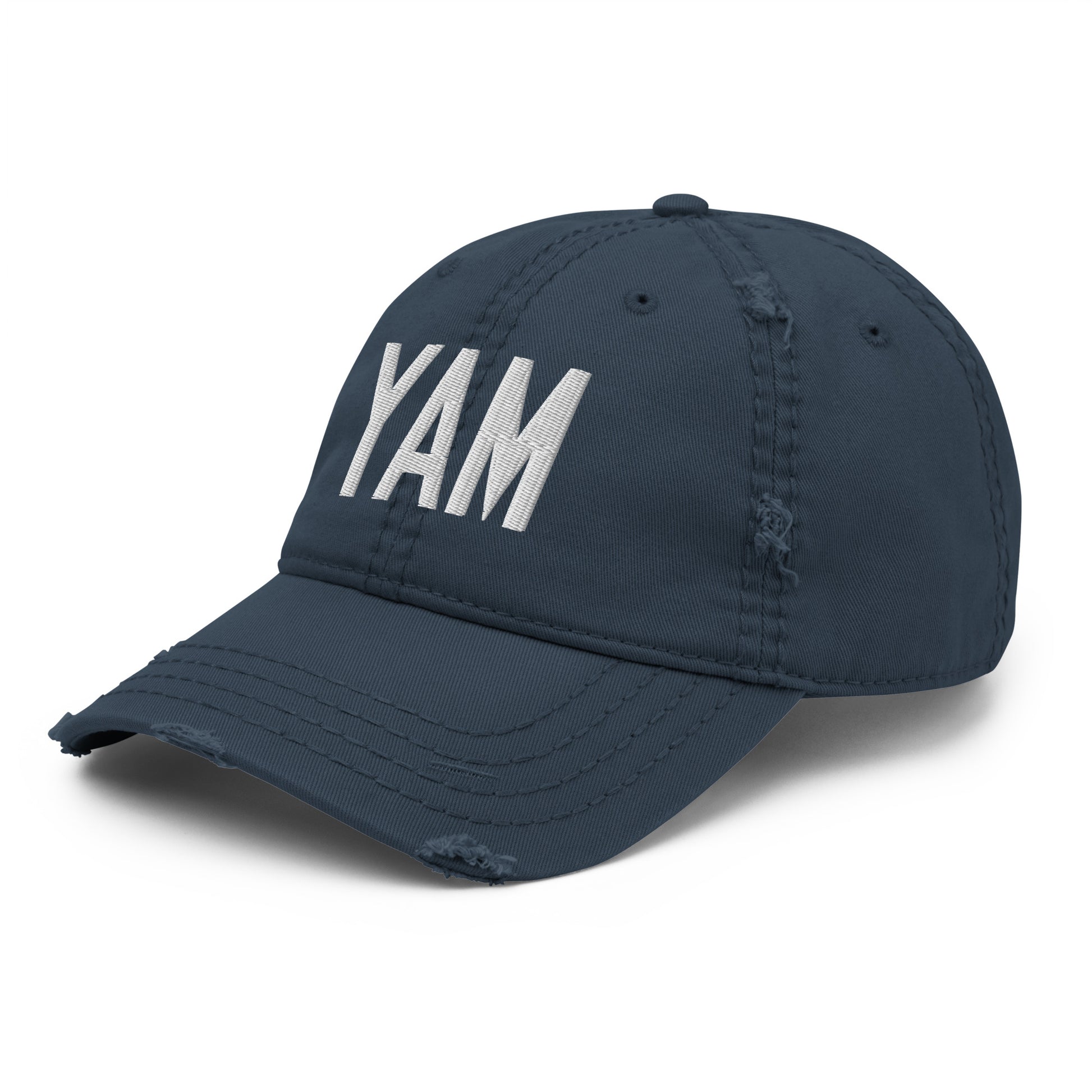 Airport Code Distressed Hat - White • YAM Sault-Ste-Marie • YHM Designs - Image 01
