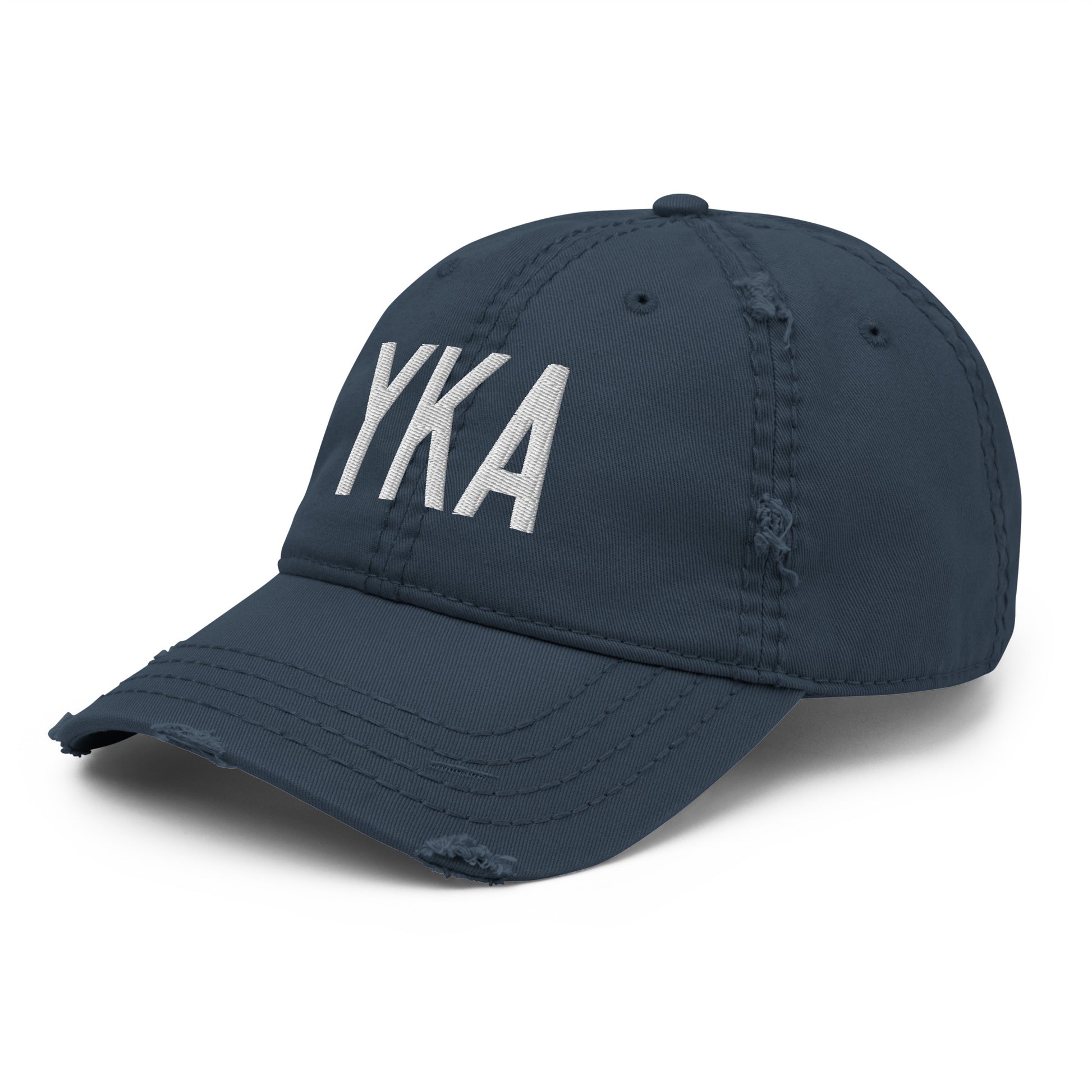 Airport Code Distressed Hat - White • YKA Kamloops • YHM Designs - Image 01