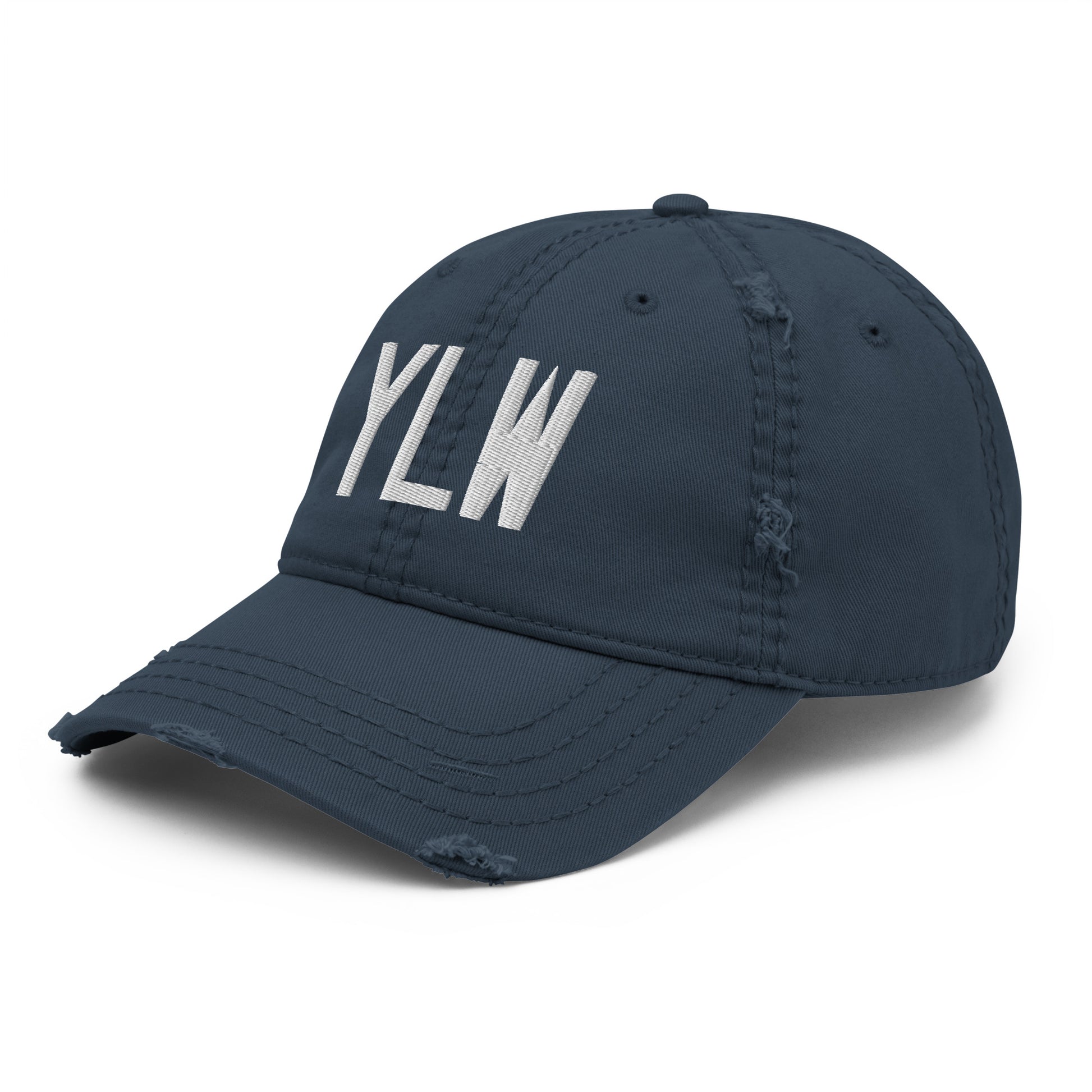 Airport Code Distressed Hat - White • YLW Kelowna • YHM Designs - Image 01