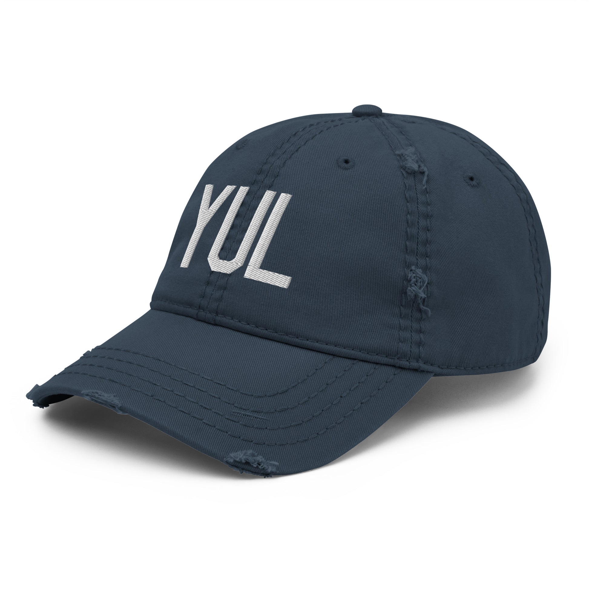 Airport Code Distressed Hat - White • YUL Montreal • YHM Designs - Image 01