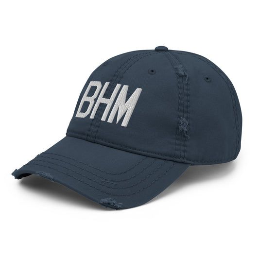 Airport Code Distressed Hat - White • BHM Birmingham • YHM Designs - Image 01