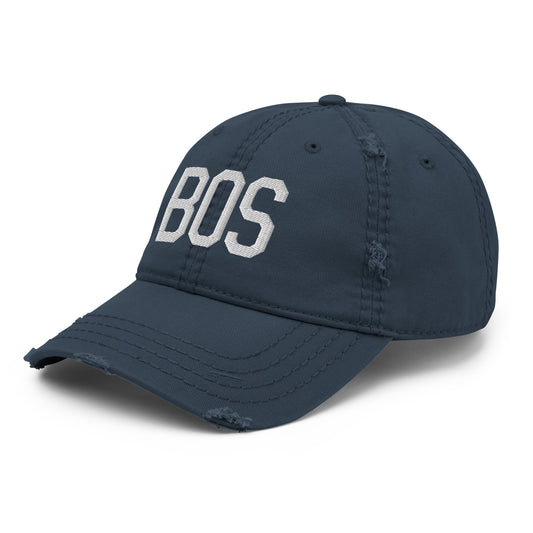 Airport Code Distressed Hat - White • BOS Boston • YHM Designs - Image 01