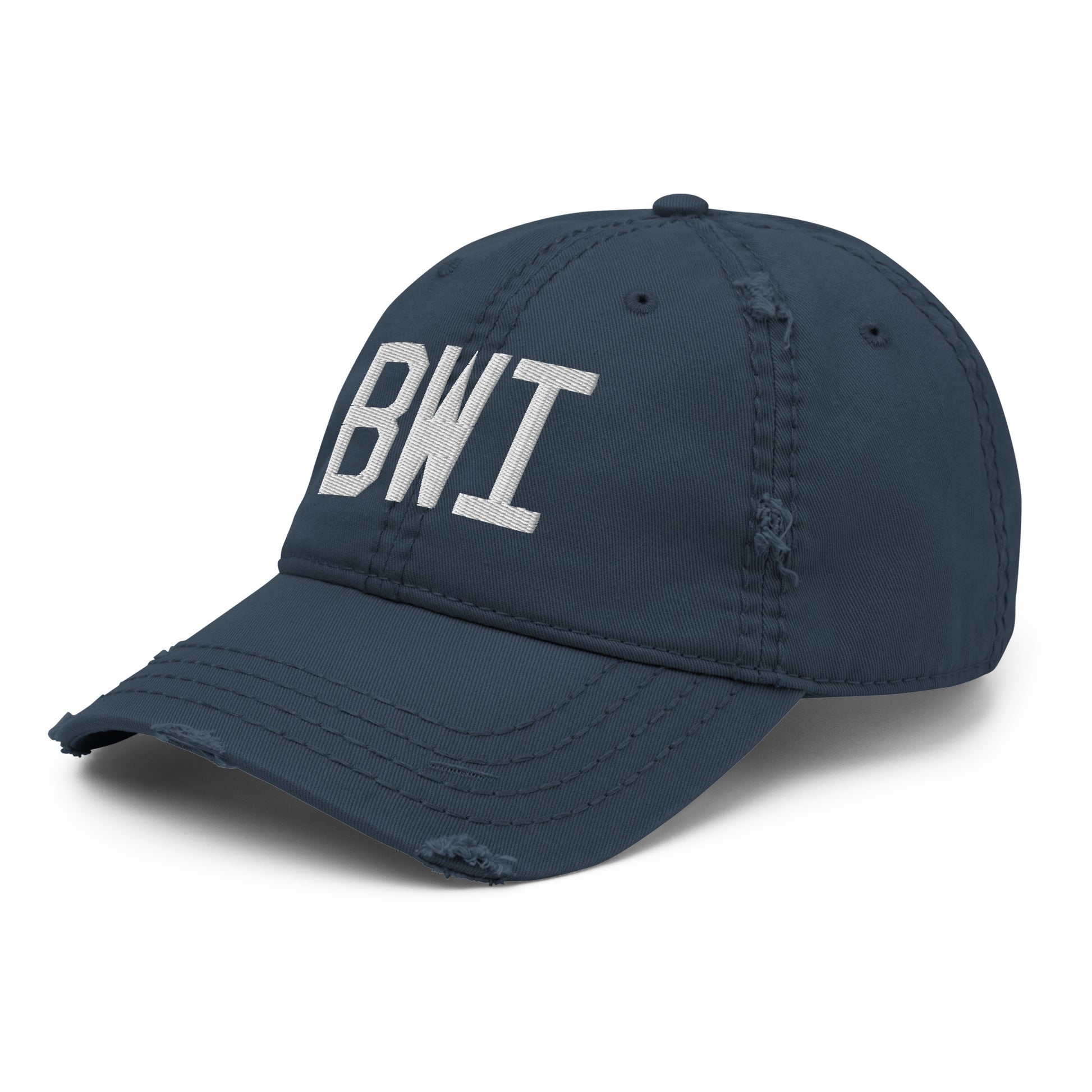 Airport Code Distressed Hat - White • BWI Baltimore • YHM Designs - Image 01