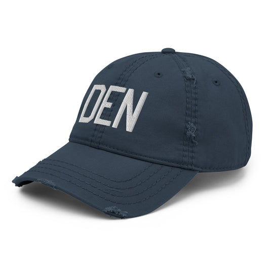 Airport Code Distressed Hat - White • DEN Denver • YHM Designs - Image 01