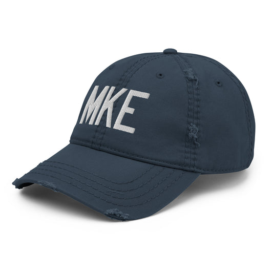 Airport Code Distressed Hat - White • MKE Milwaukee • YHM Designs - Image 01