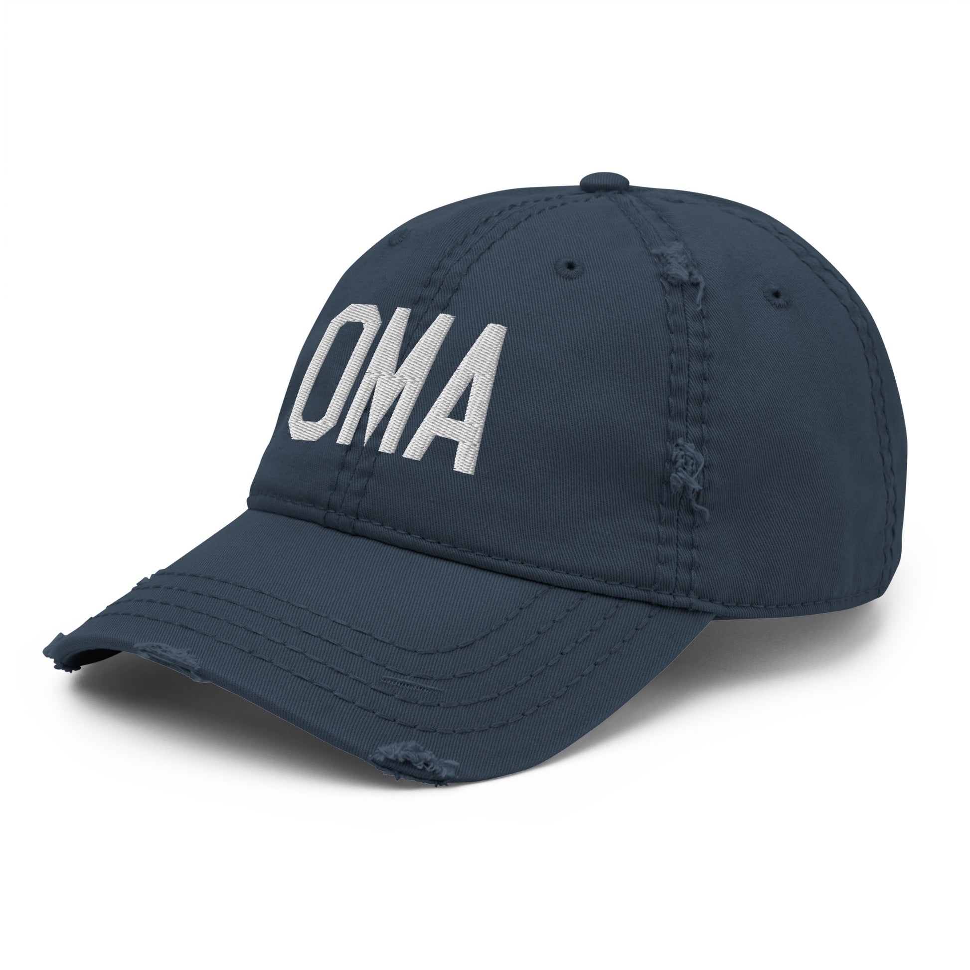 Airport Code Distressed Hat - White • OMA Omaha • YHM Designs - Image 01