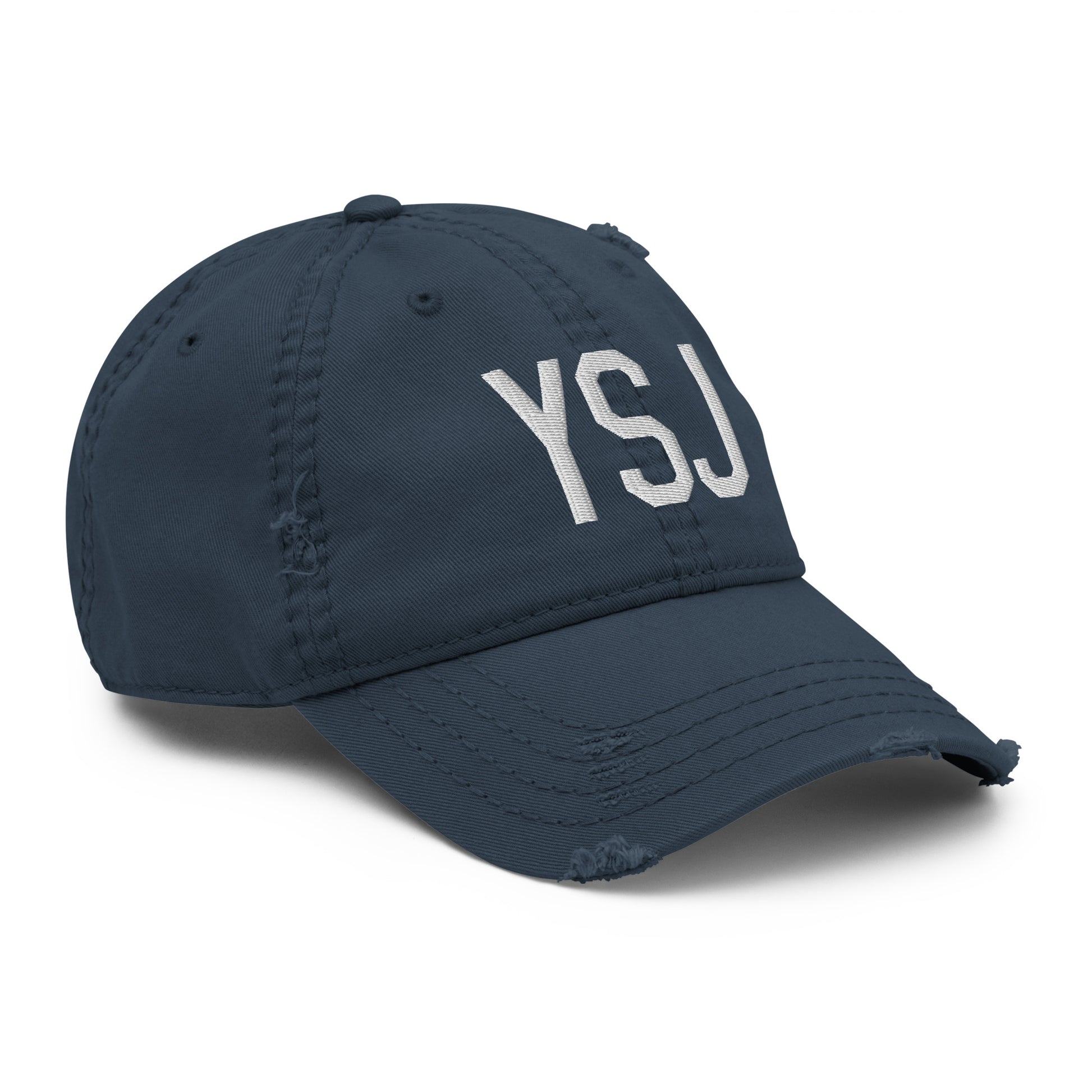 Airport Code Distressed Hat - White • YSJ Saint John • YHM Designs - Image 14