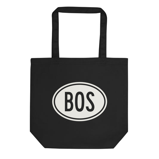 Unique Travel Gift Organic Tote - White Oval • BOS Boston • YHM Designs - Image 01