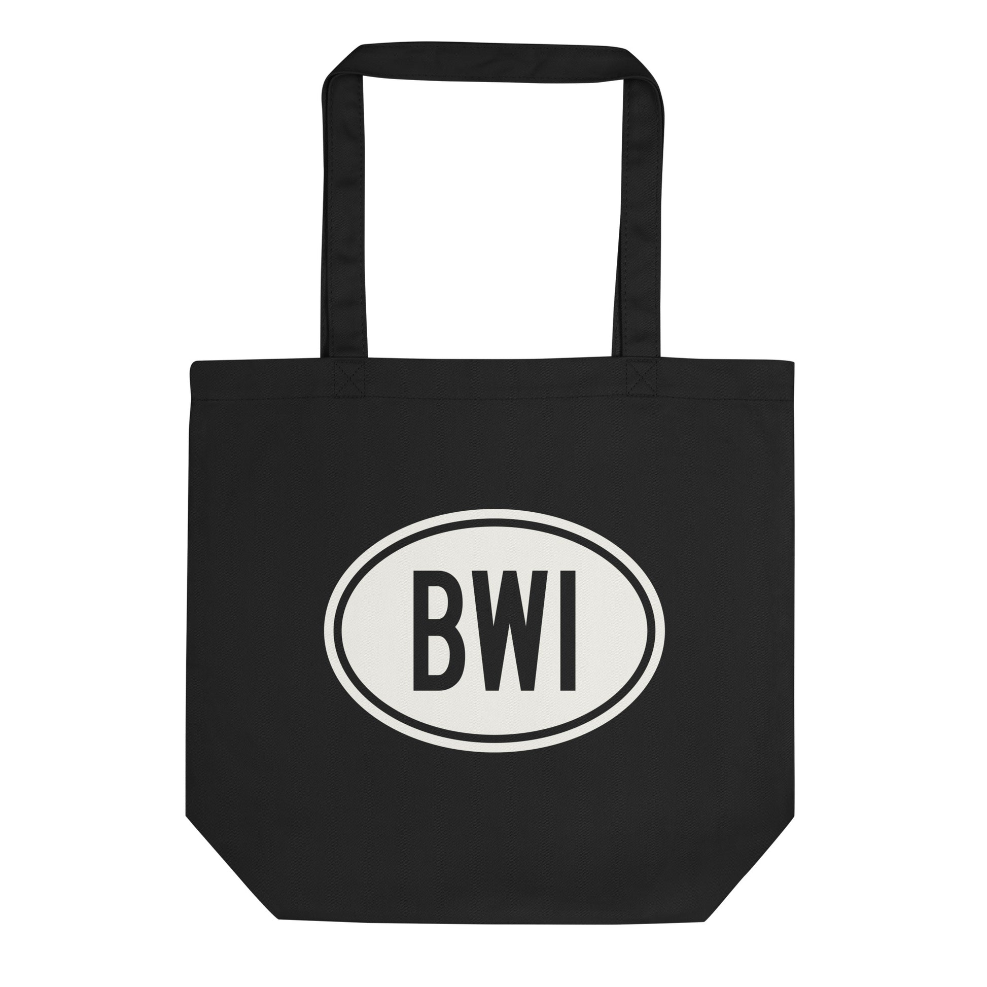 Unique Travel Gift Organic Tote - White Oval • BWI Baltimore • YHM Designs - Image 01