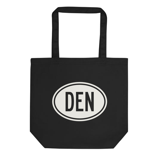 Unique Travel Gift Organic Tote - White Oval • DEN Denver • YHM Designs - Image 01