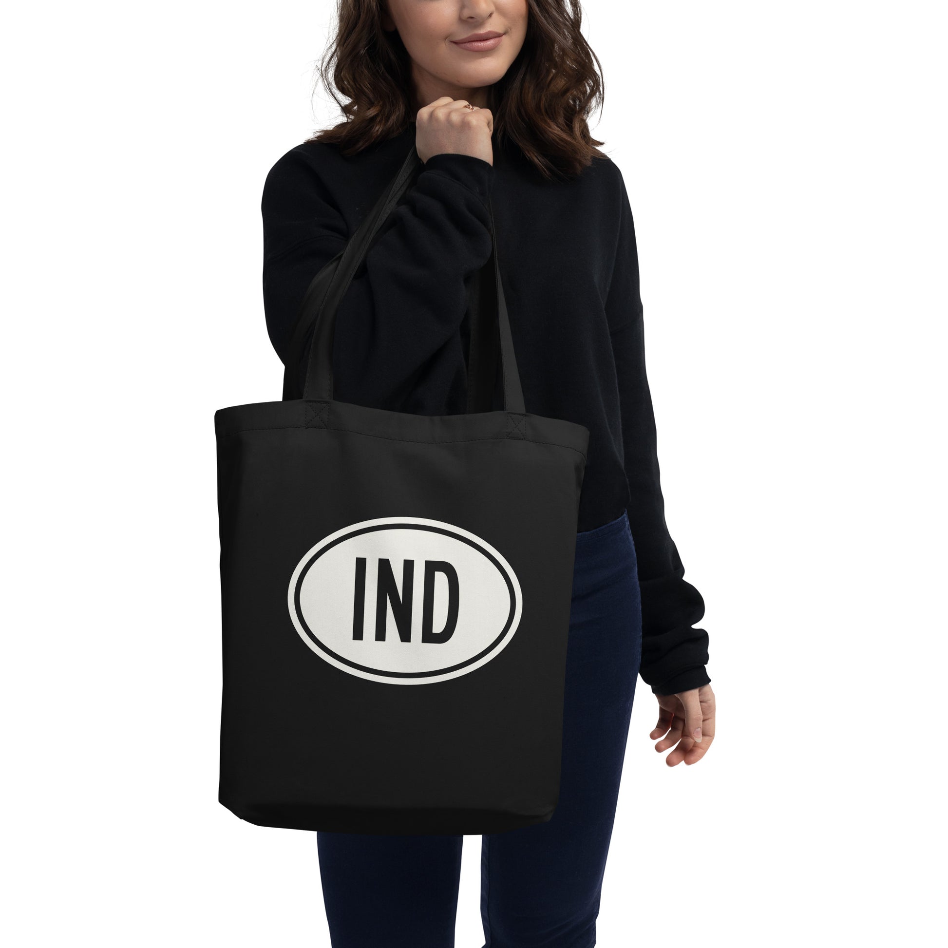 Unique Travel Gift Organic Tote - White Oval • IND Indianapolis • YHM Designs - Image 03