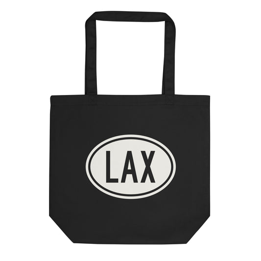 Unique Travel Gift Organic Tote - White Oval • LAX Los Angeles • YHM Designs - Image 01