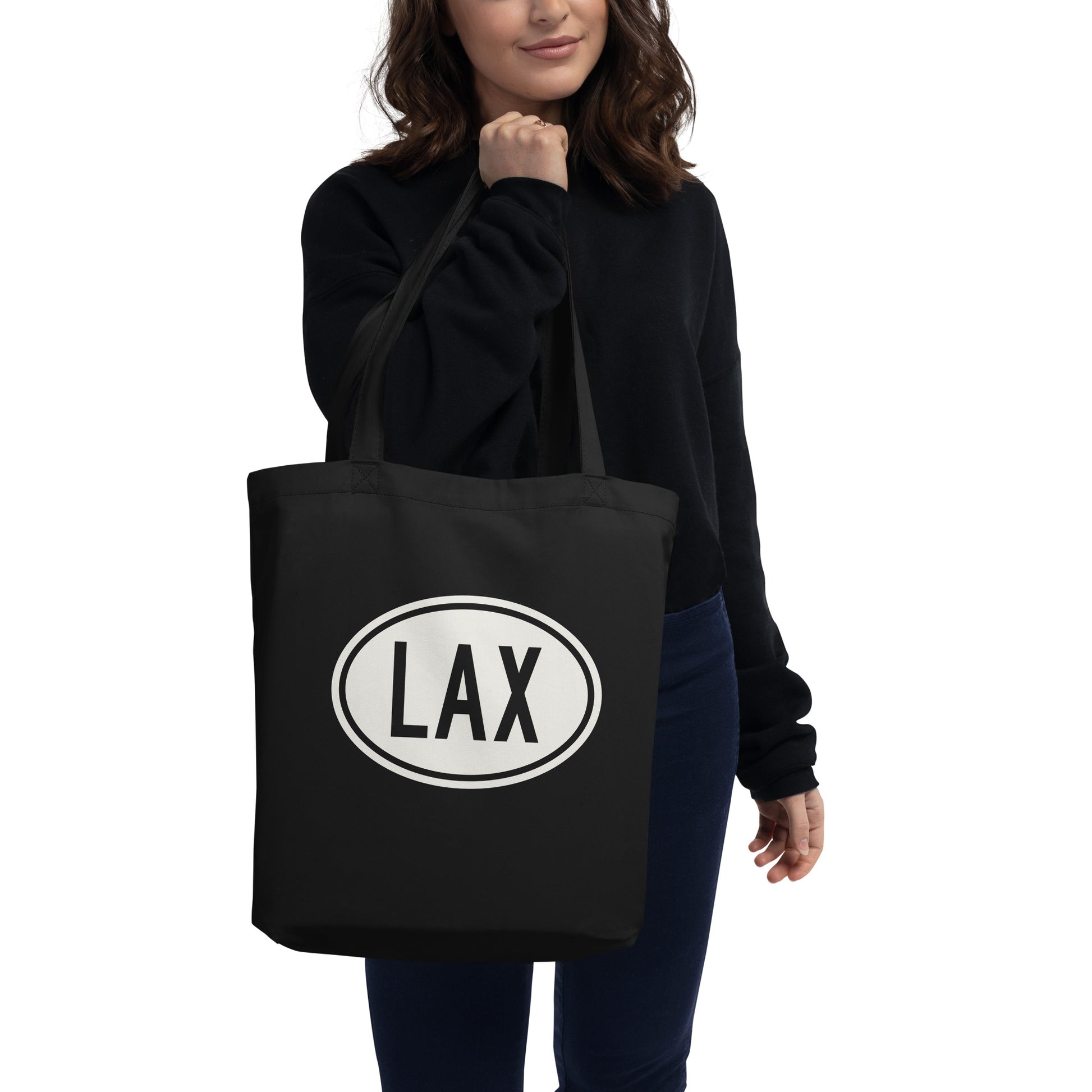 Unique Travel Gift Organic Tote - White Oval • LAX Los Angeles • YHM Designs - Image 03
