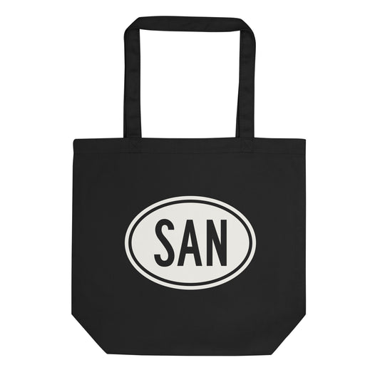 Unique Travel Gift Organic Tote - White Oval • SAN San Diego • YHM Designs - Image 01