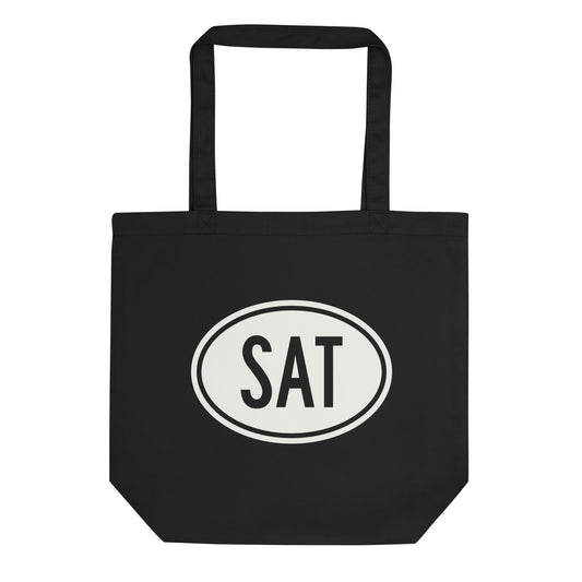Unique Travel Gift Organic Tote - White Oval • SAT San Antonio Souvenir • YHM Designs - Image 01