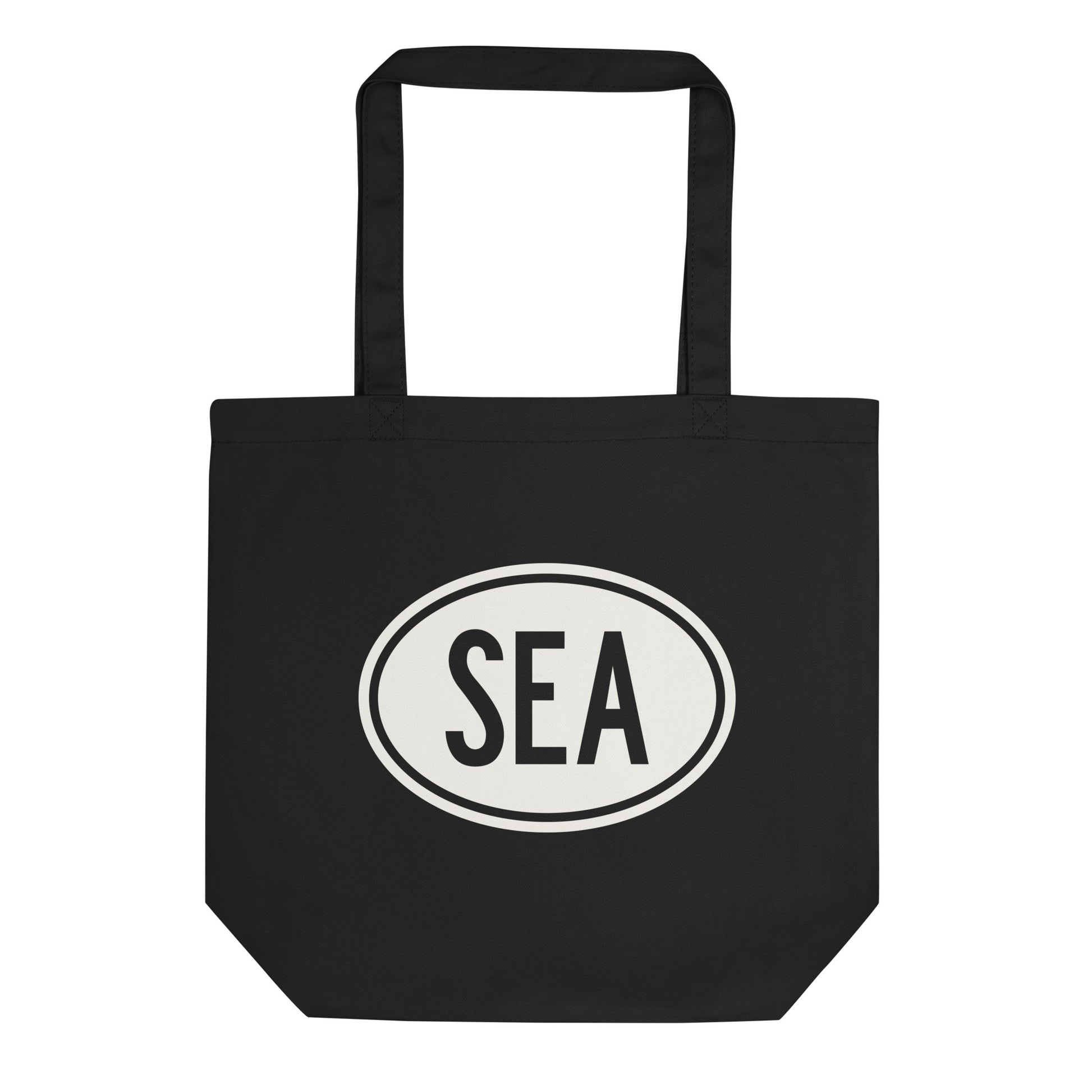 Unique Travel Gift Organic Tote - White Oval • SEA Seattle • YHM Designs - Image 01