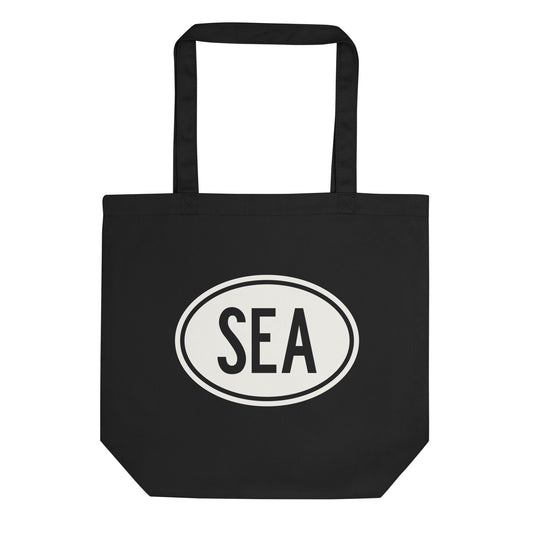 Unique Travel Gift Organic Tote - White Oval • SEA Seattle • YHM Designs - Image 01