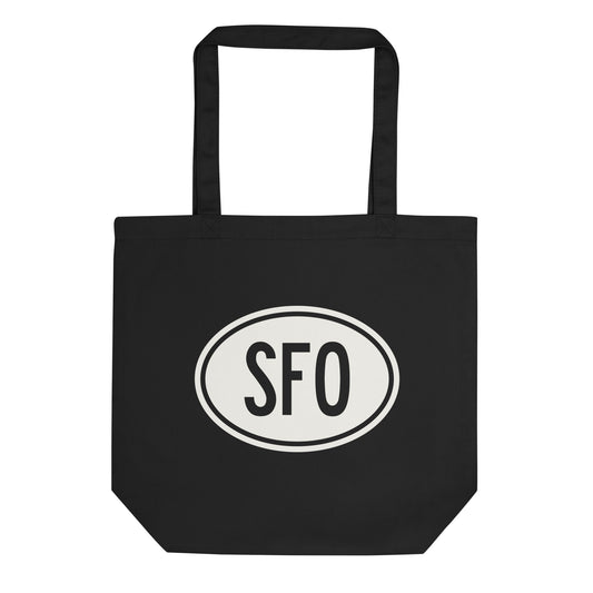 Unique Travel Gift Organic Tote - White Oval • SFO San Francisco • YHM Designs - Image 01