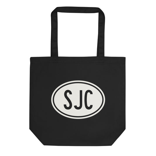 Unique Travel Gift Organic Tote - White Oval • SJC San Jose • YHM Designs - Image 01