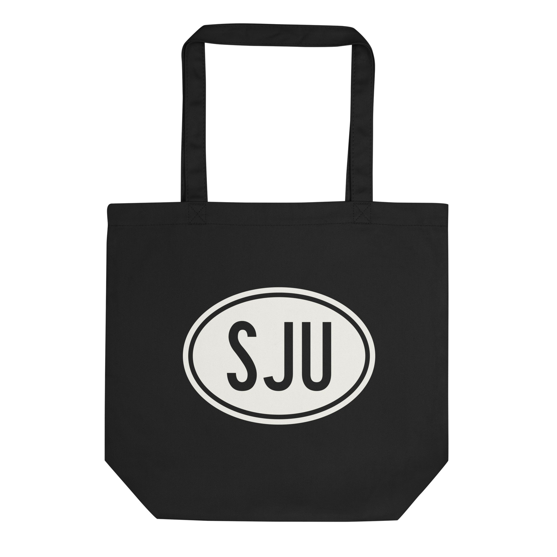 Unique Travel Gift Organic Tote - White Oval • SJU San Juan • YHM Designs - Image 01