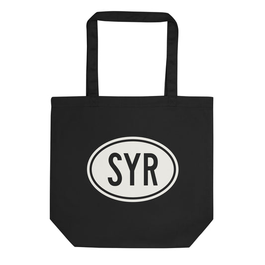 Unique Travel Gift Organic Tote - White Oval • SYR Syracuse • YHM Designs - Image 01